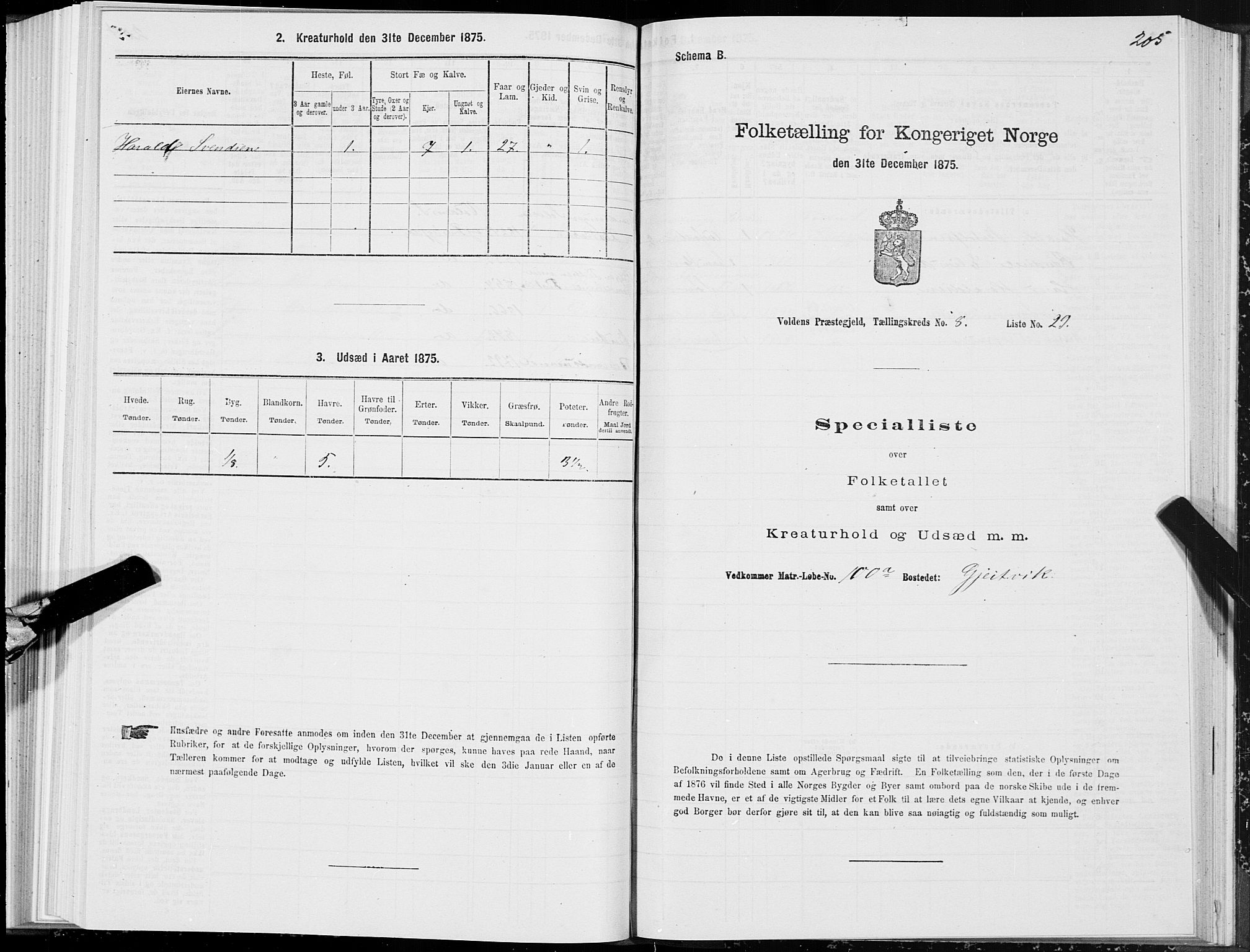 SAT, Folketelling 1875 for 1519P Volda prestegjeld, 1875, s. 5205