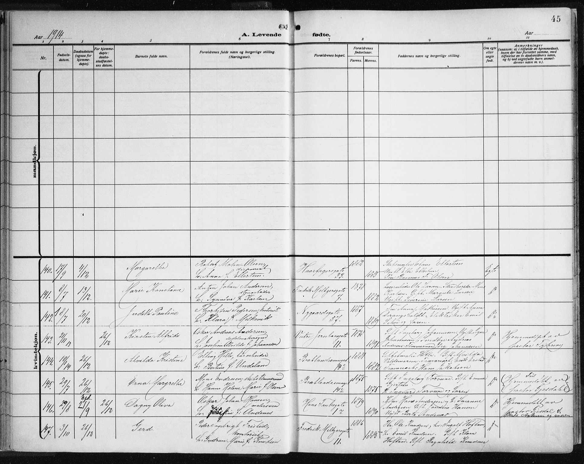 Johanneskirken sokneprestembete, AV/SAB-A-76001/H/Haa: Ministerialbok nr. A 3, 1913-1934, s. 45