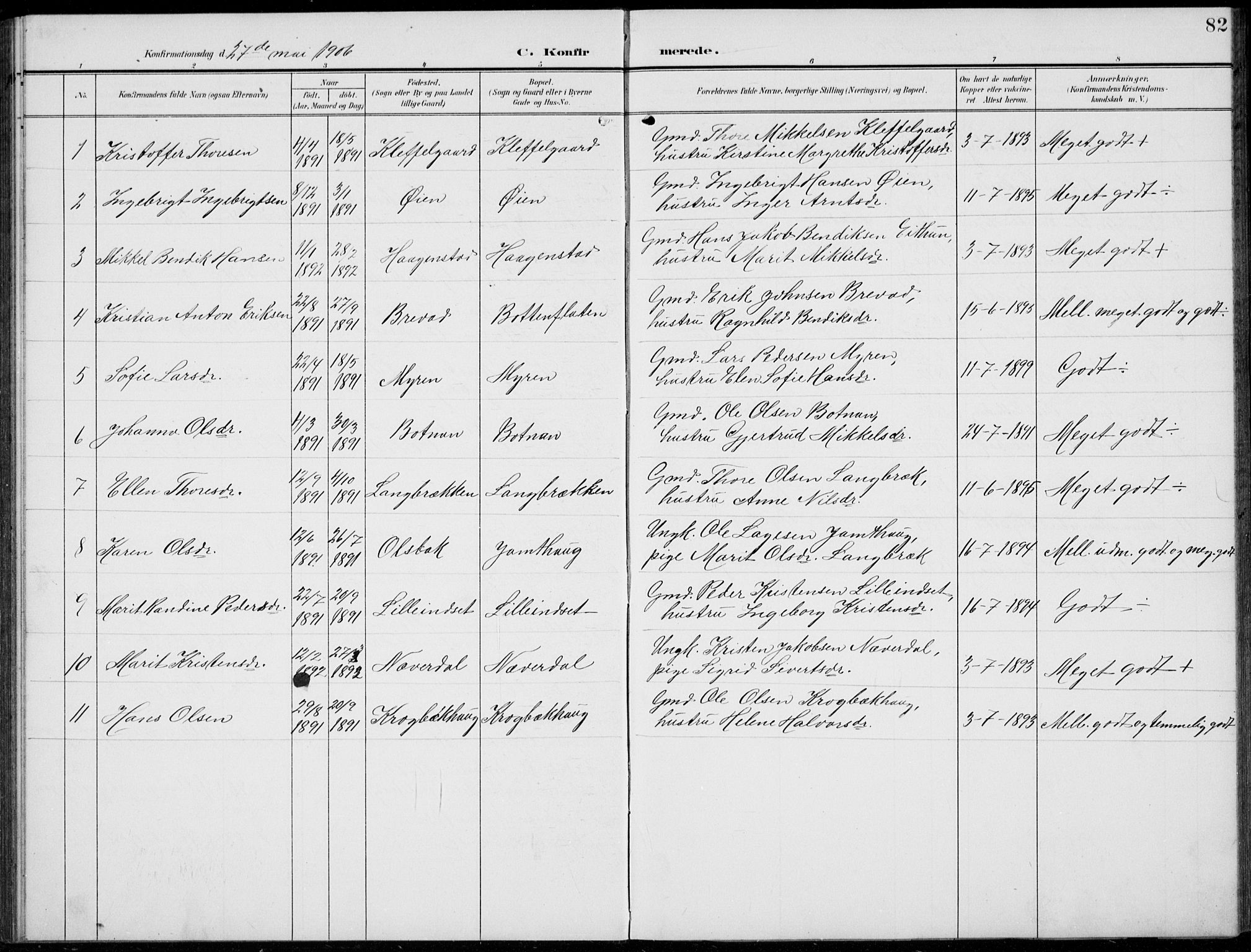Kvikne prestekontor, AV/SAH-PREST-064/H/Ha/Hab/L0004: Klokkerbok nr. 4, 1902-1937, s. 82