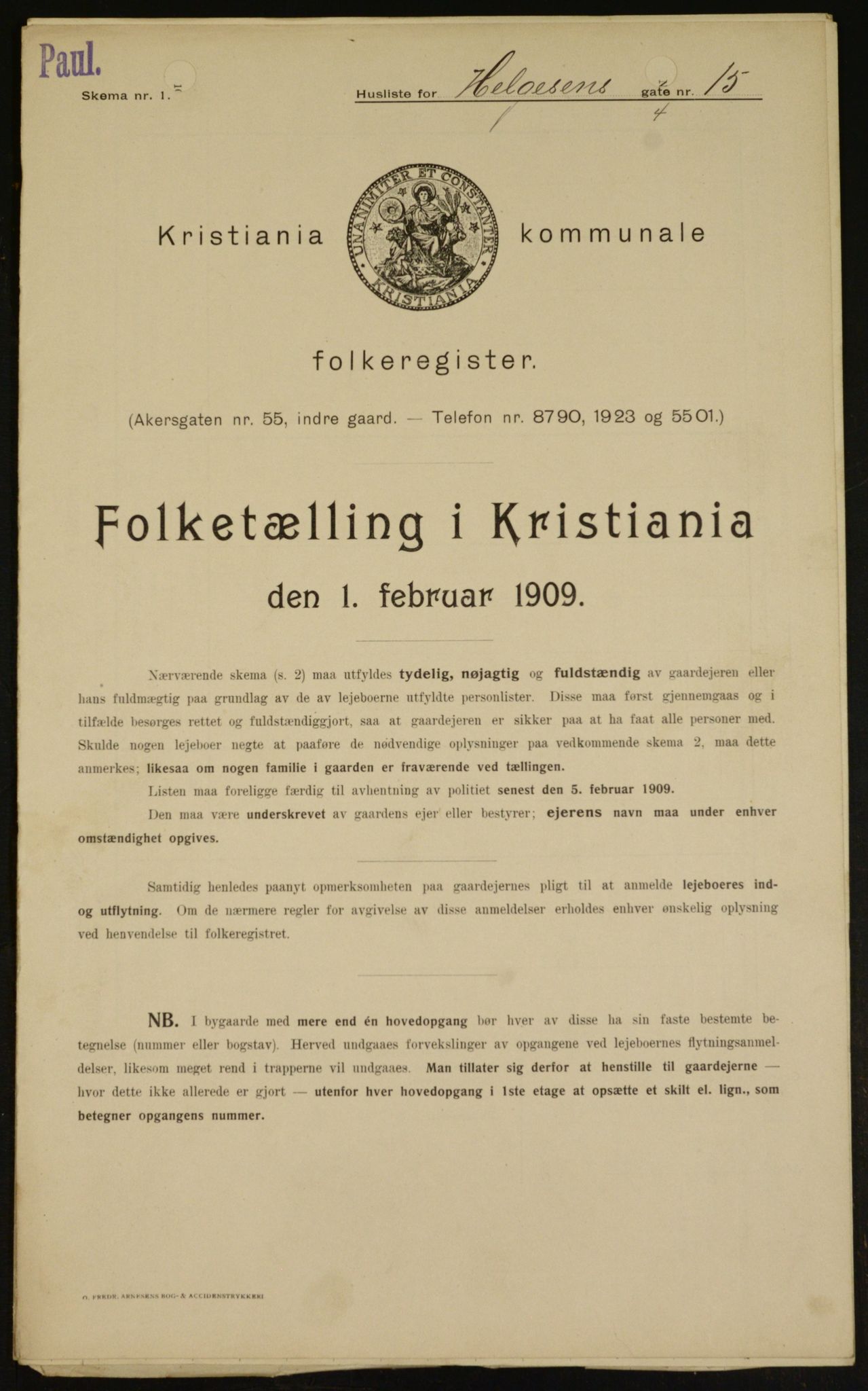 OBA, Kommunal folketelling 1.2.1909 for Kristiania kjøpstad, 1909, s. 33974