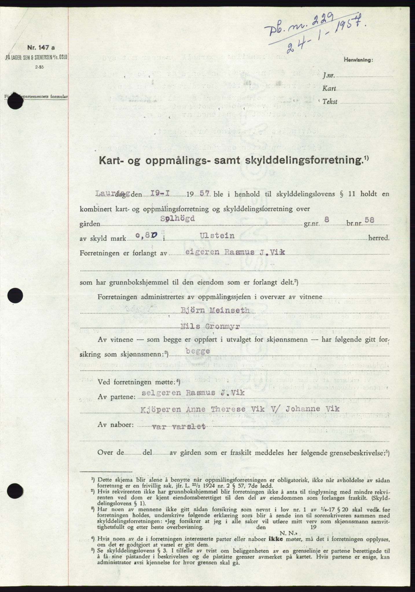 Søre Sunnmøre sorenskriveri, SAT/A-4122/1/2/2C/L0105: Pantebok nr. 31A, 1956-1957, Dagboknr: 229/1957