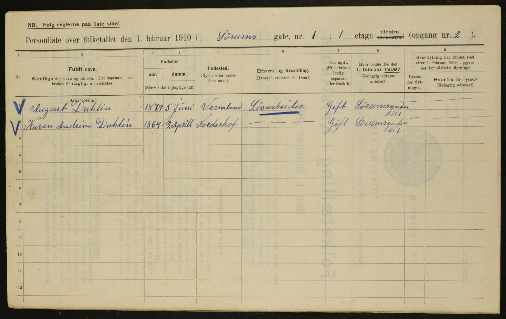 OBA, Kommunal folketelling 1.2.1910 for Kristiania, 1910, s. 101499