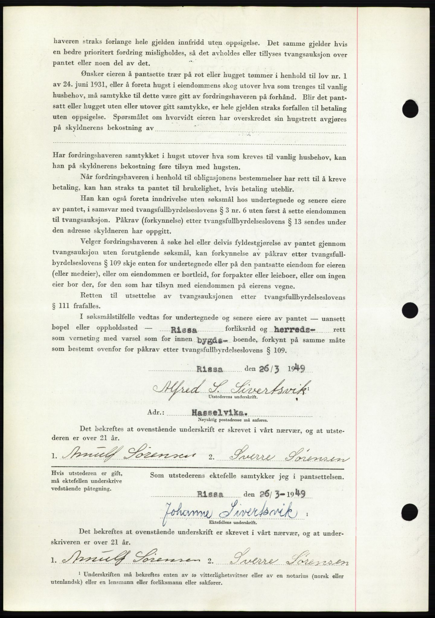 Fosen sorenskriveri, AV/SAT-A-1107/1/2/2C: Pantebok nr. B, 1948-1950, Dagboknr: 744/1949