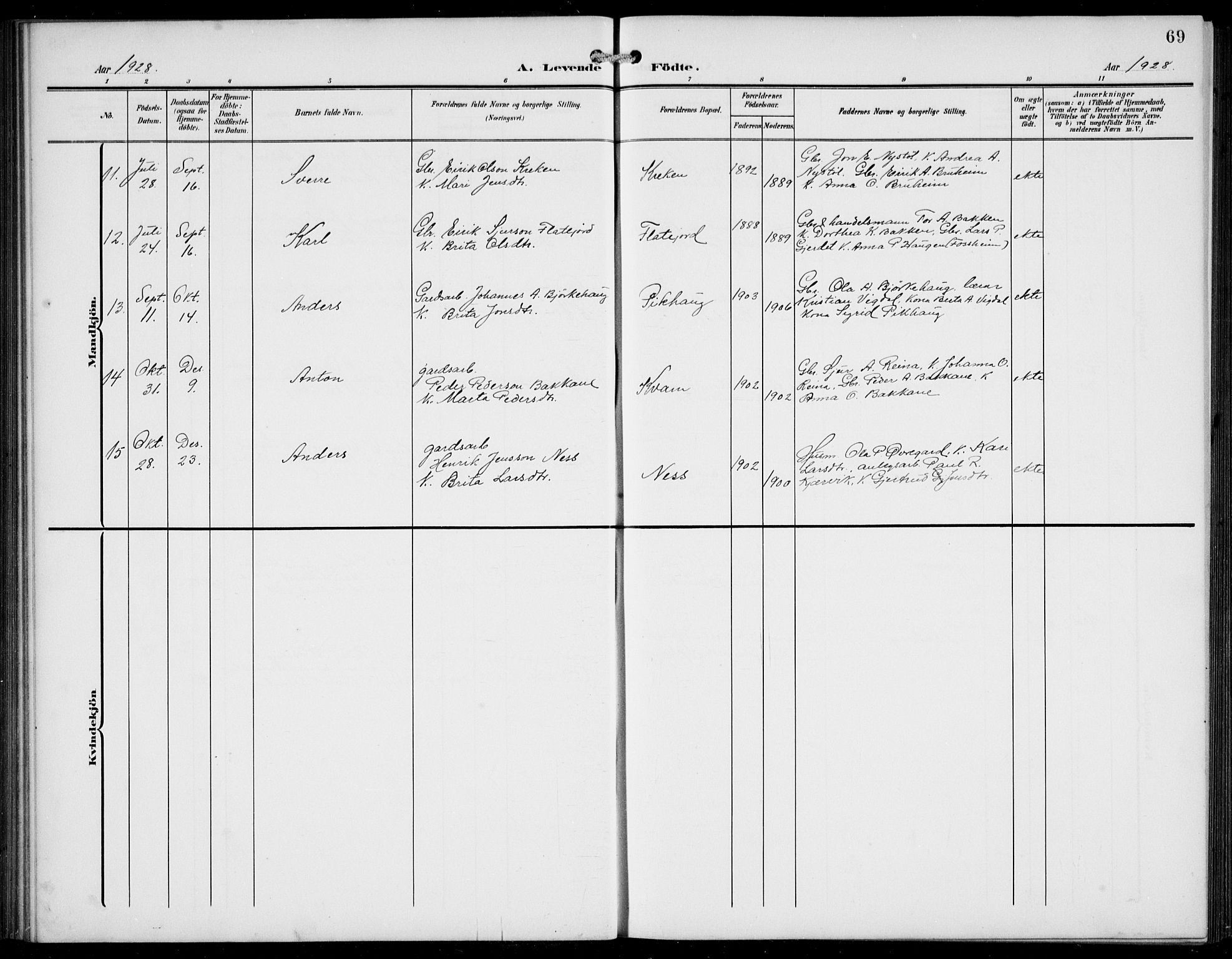 Jostedal sokneprestembete, AV/SAB-A-80601/H/Hab/Haba/L0002: Klokkerbok nr. A 2, 1907-1931, s. 69