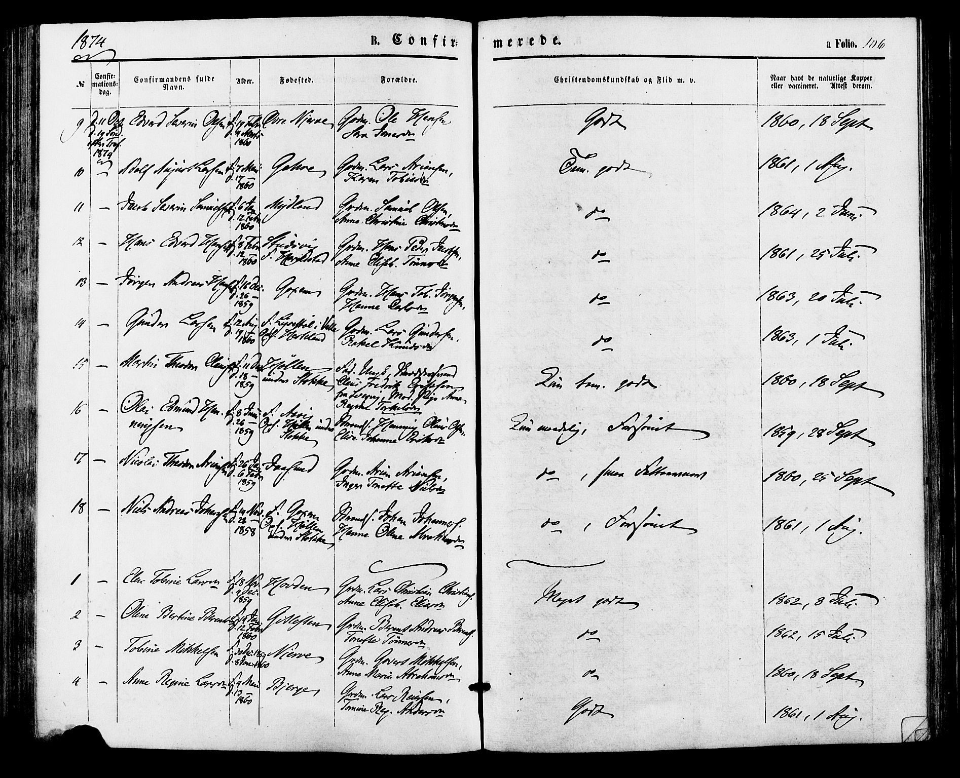 Sør-Audnedal sokneprestkontor, AV/SAK-1111-0039/F/Fa/Faa/L0003: Ministerialbok nr. A 3, 1868-1883, s. 106