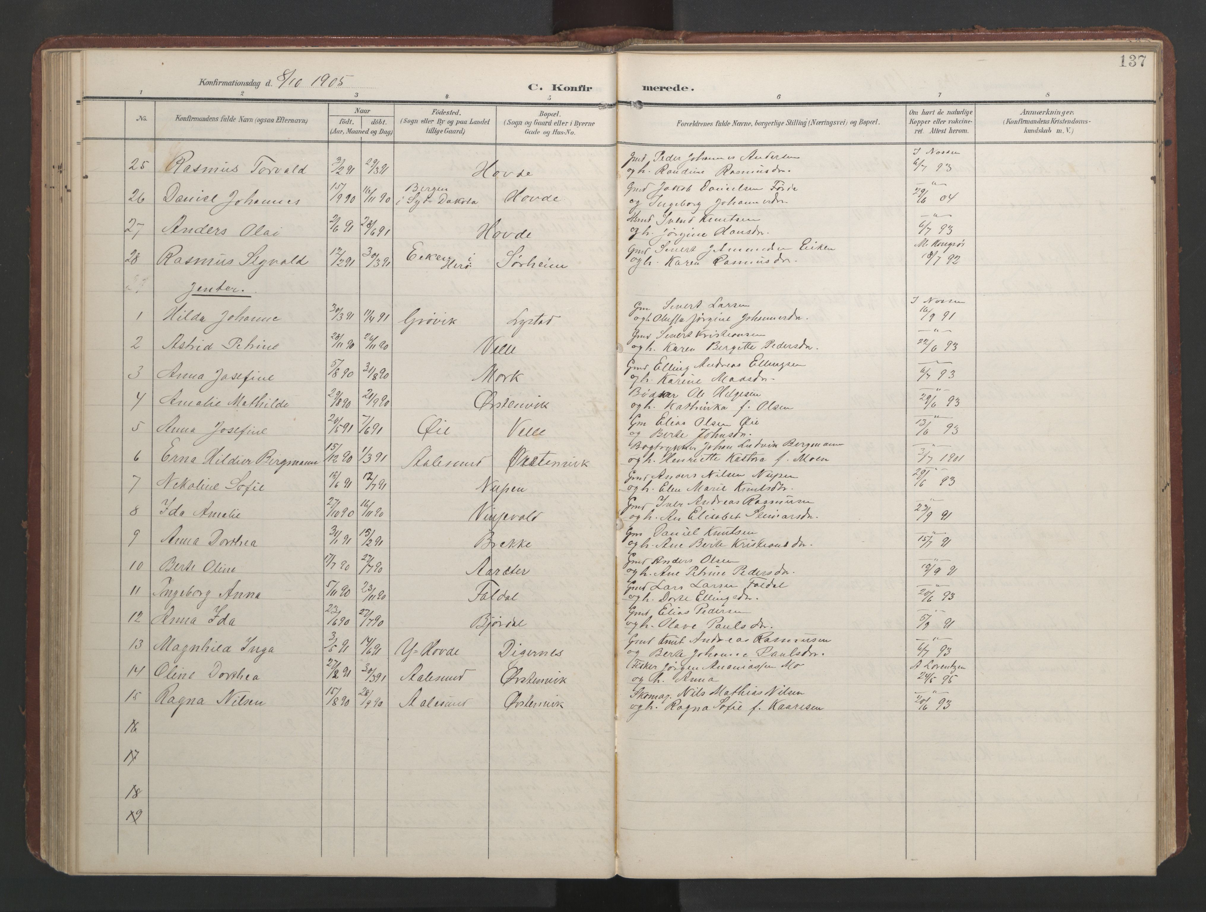 Ministerialprotokoller, klokkerbøker og fødselsregistre - Møre og Romsdal, AV/SAT-A-1454/513/L0190: Klokkerbok nr. 513C04, 1904-1926, s. 137