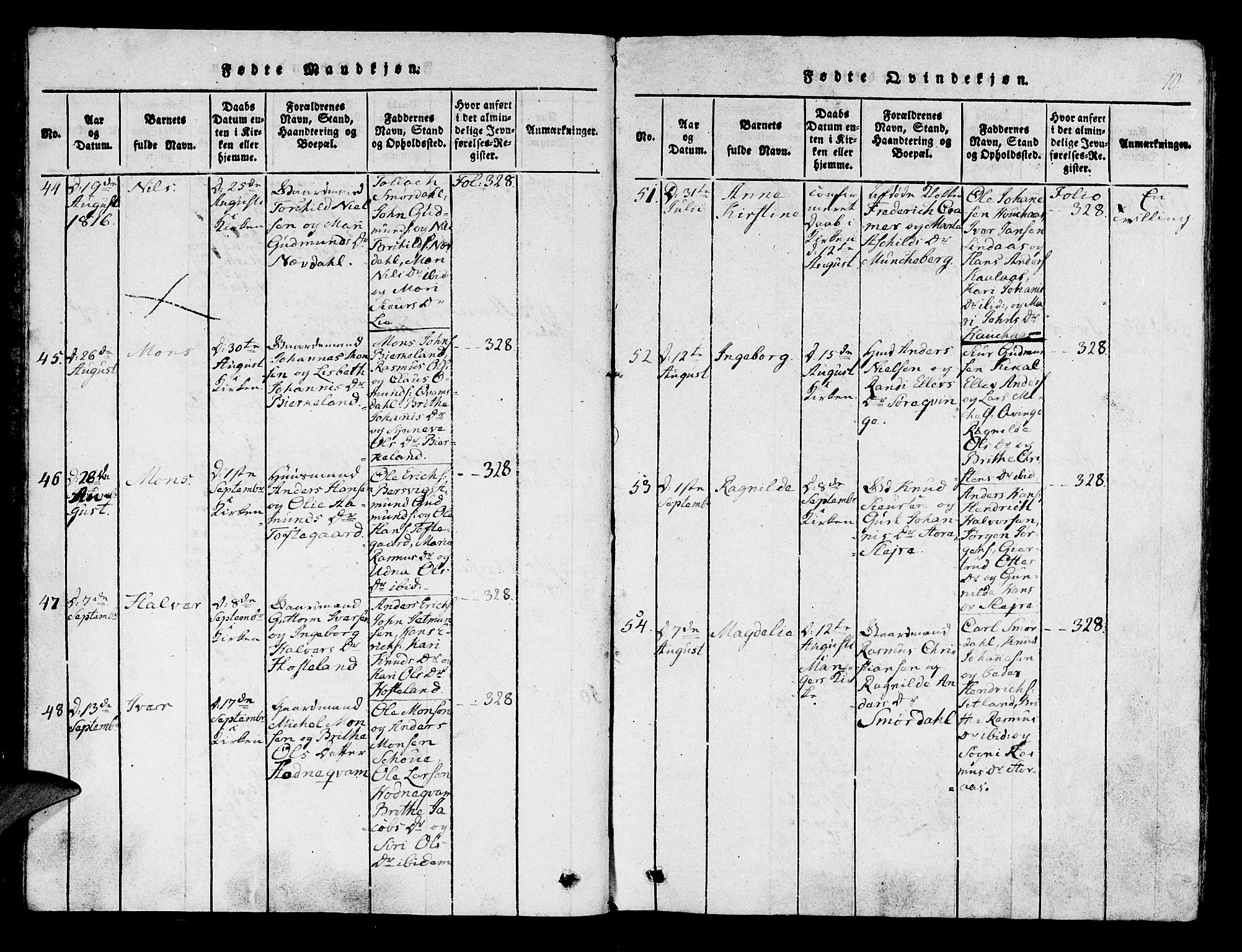 Lindås Sokneprestembete, AV/SAB-A-76701/H/Haa/Haaa/L0007: Ministerialbok nr. A 7, 1816-1823, s. 10