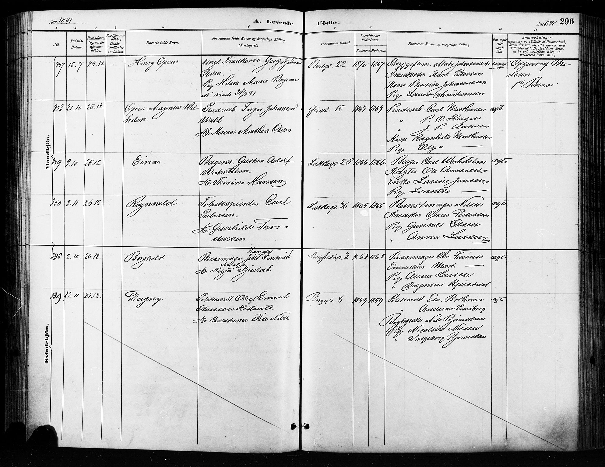 Grønland prestekontor Kirkebøker, SAO/A-10848/F/Fa/L0009: Ministerialbok nr. 9, 1888-1893, s. 296