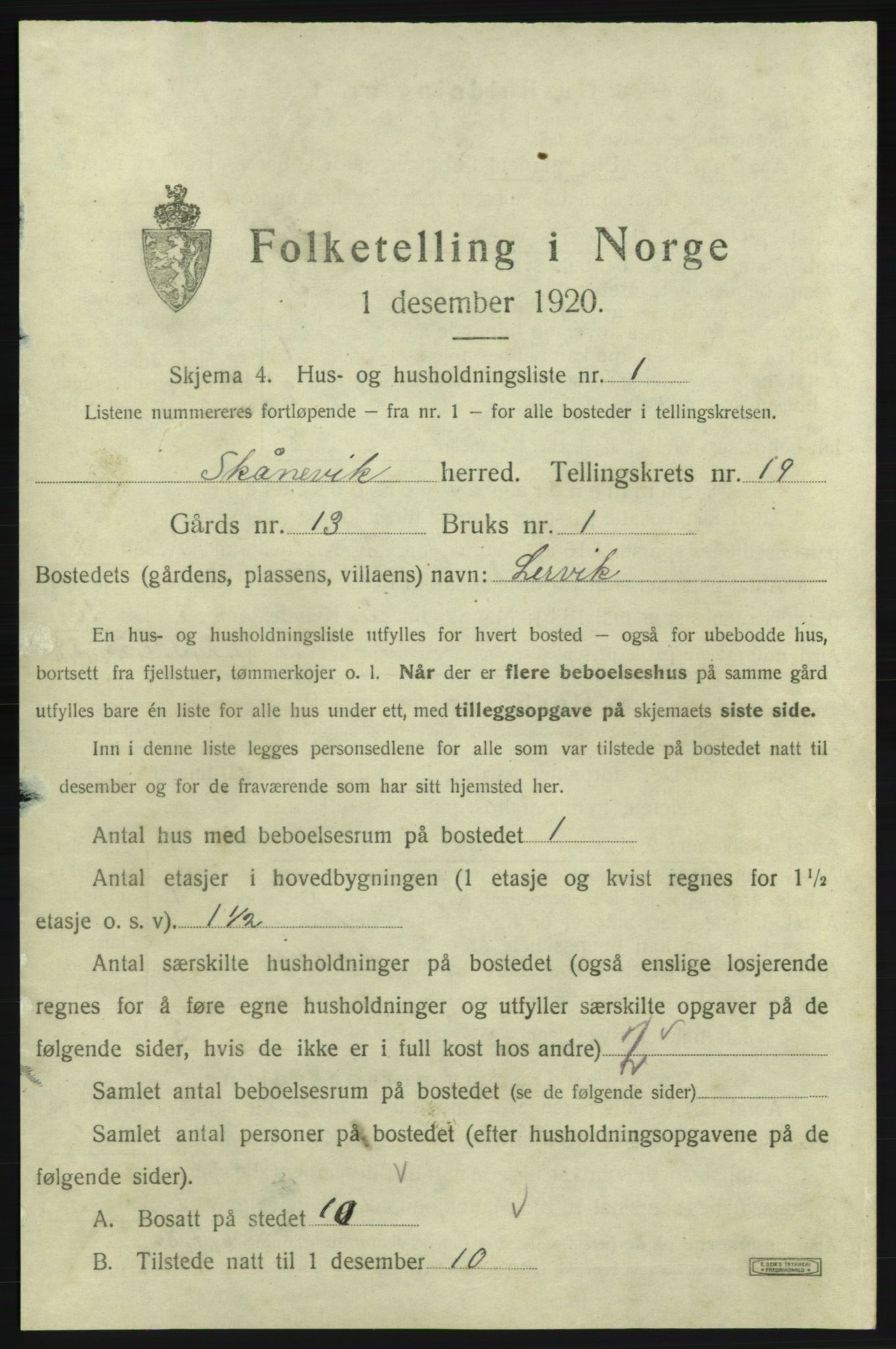 SAB, Folketelling 1920 for 1212 Skånevik herred, 1920, s. 1832