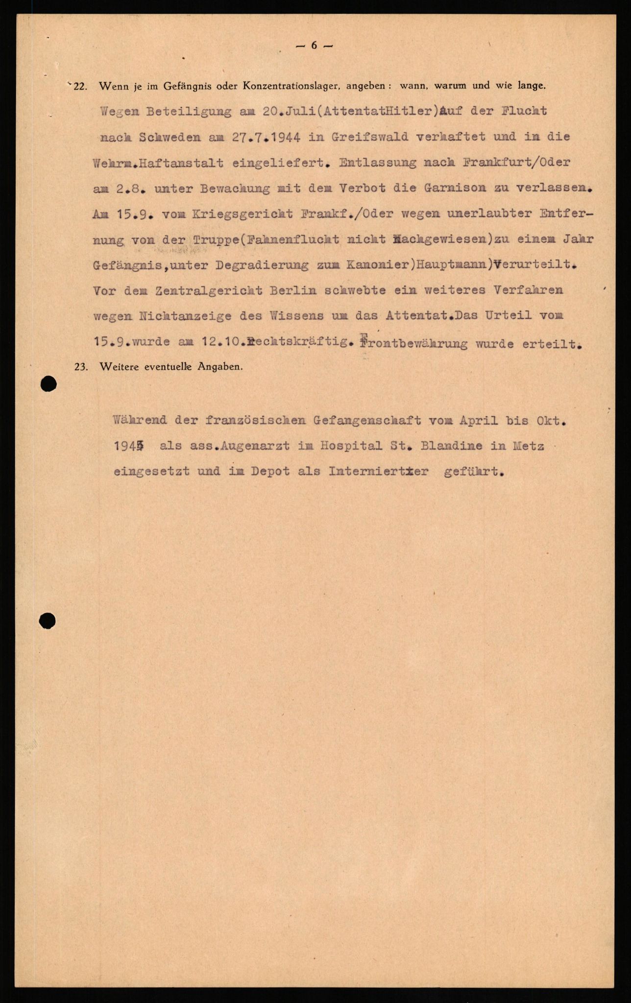 Forsvaret, Forsvarets overkommando II, AV/RA-RAFA-3915/D/Db/L0023: CI Questionaires. Tyske okkupasjonsstyrker i Norge. Tyskere., 1945-1946, s. 251