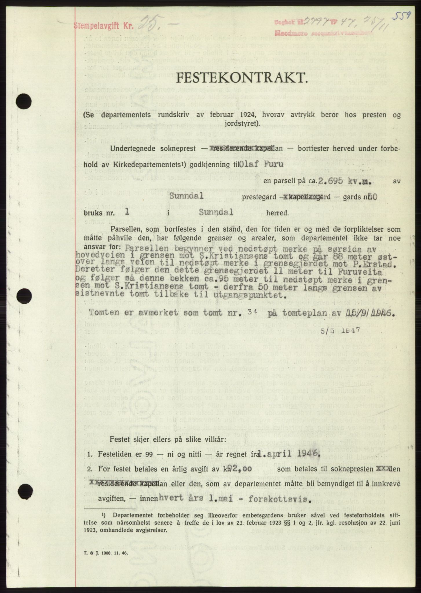 Nordmøre sorenskriveri, AV/SAT-A-4132/1/2/2Ca: Pantebok nr. B97, 1947-1948, Dagboknr: 2797/1947