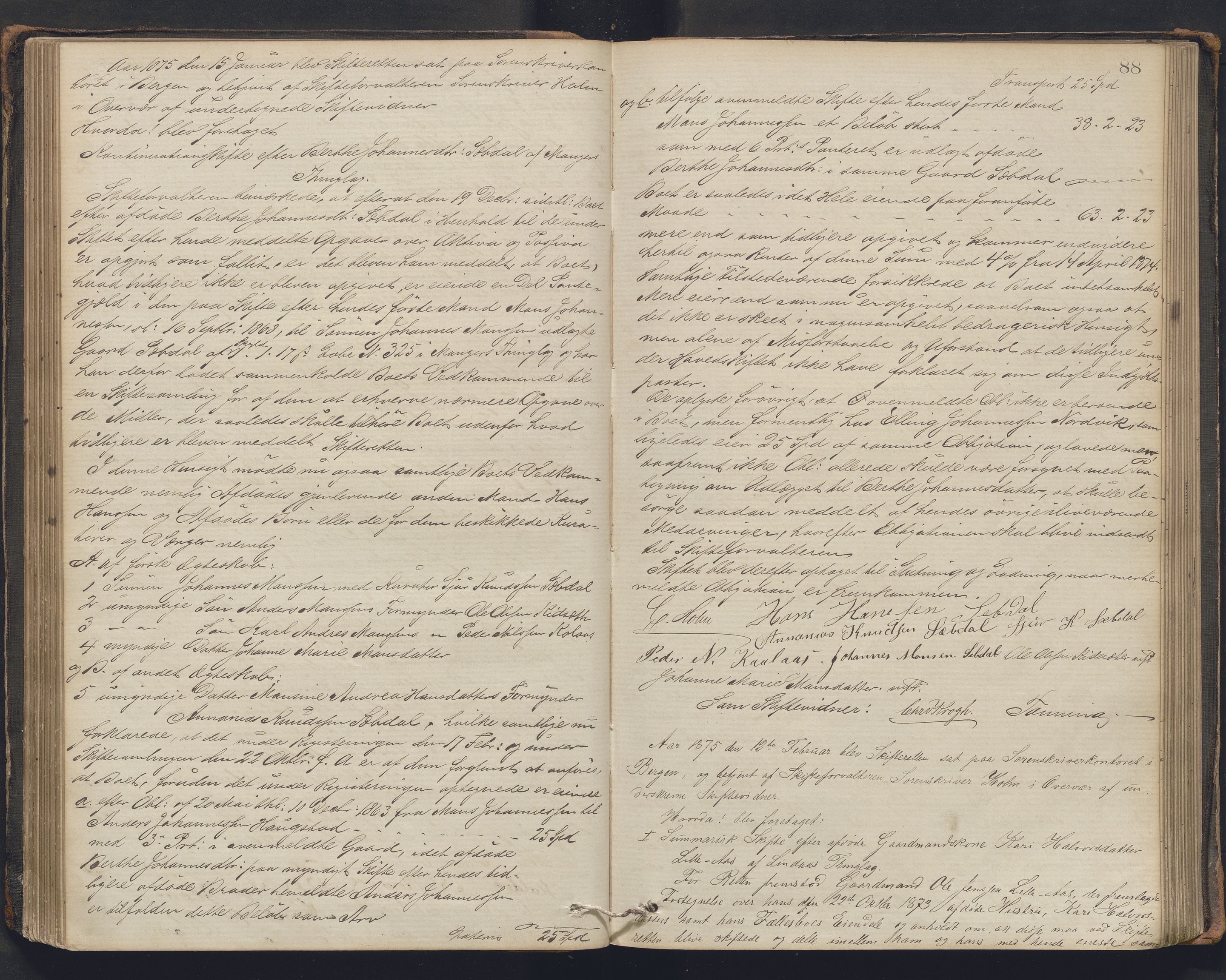 Nordhordland sorenskrivar, AV/SAB-A-2901/1/H/Hc/L0002: Skifteforhandlingsprotokollar, 1871-1878, s. 88