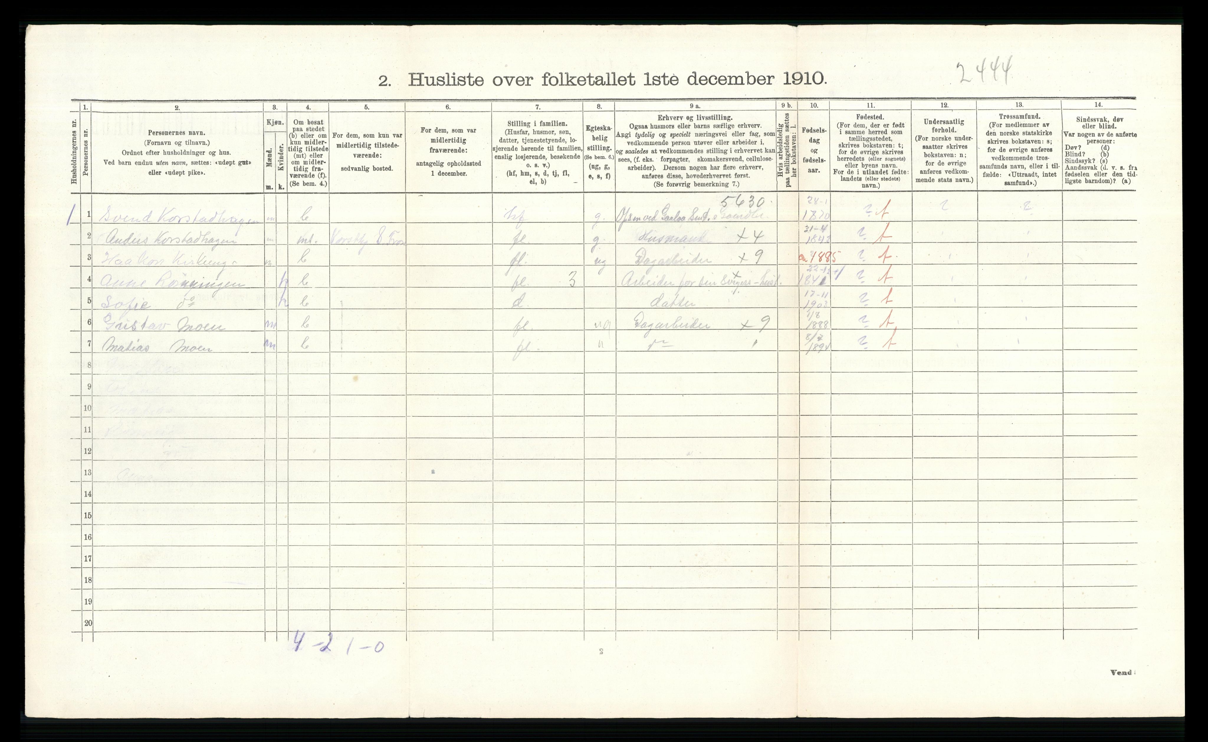 RA, Folketelling 1910 for 0519 Sør-Fron herred, 1910, s. 527