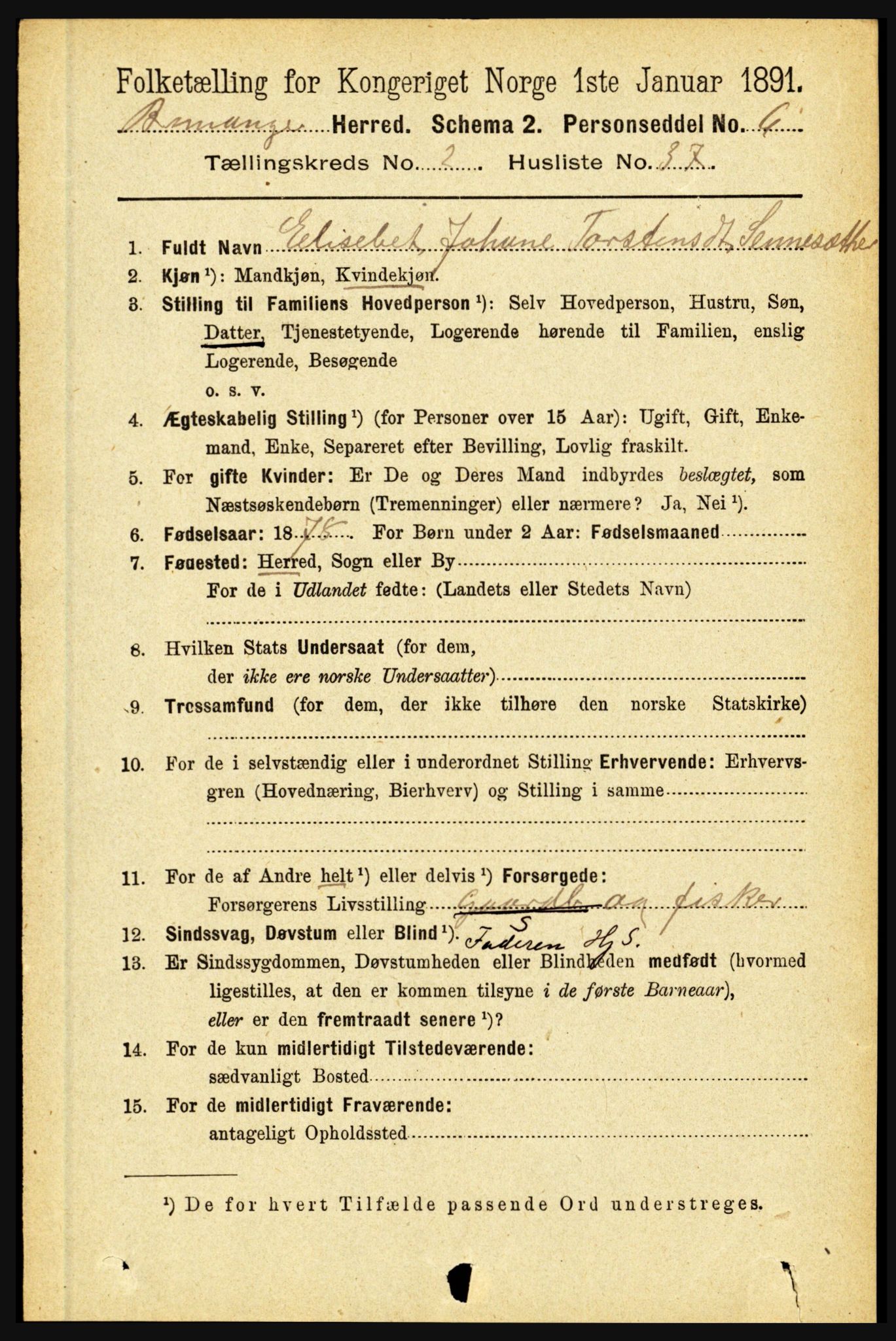 RA, Folketelling 1891 for 1438 Bremanger herred, 1891, s. 877