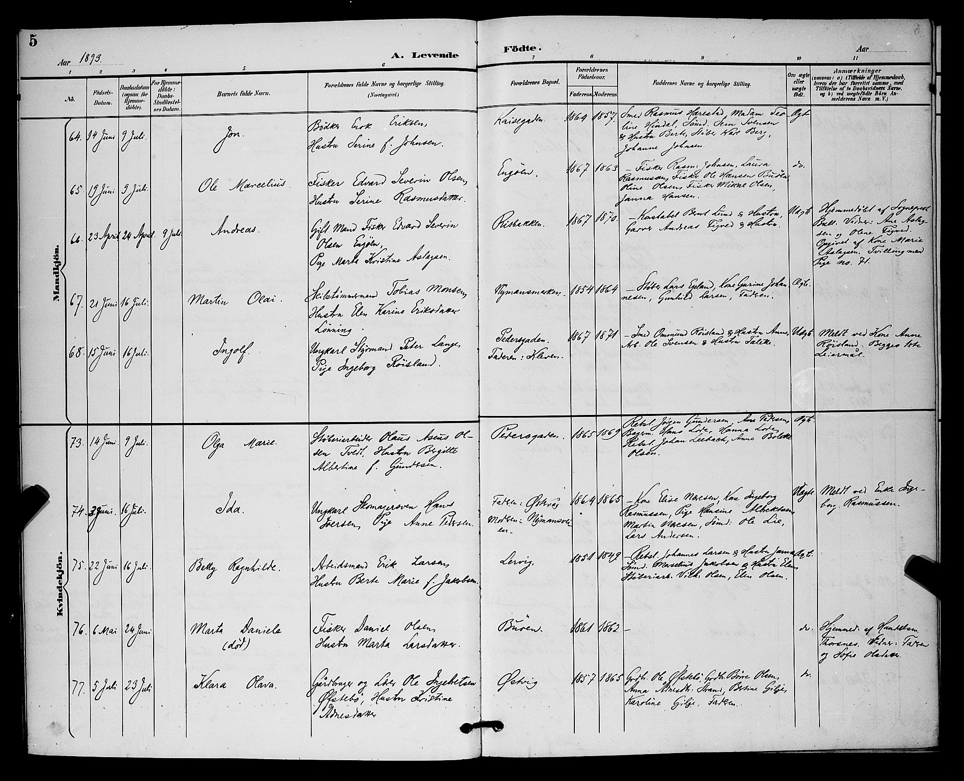 St. Johannes sokneprestkontor, AV/SAST-A-101814/001/30/30BB/L0003: Klokkerbok nr. B 3, 1893-1900, s. 5