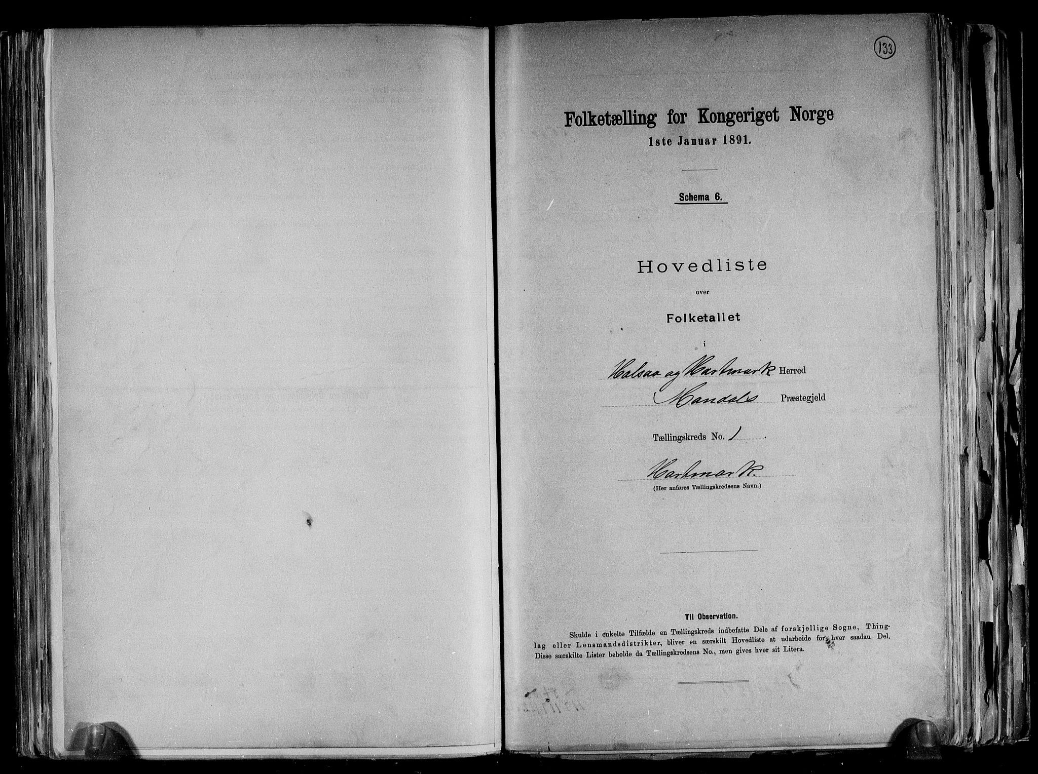 RA, Folketelling 1891 for 1019 Halse og Harkmark herred, 1891, s. 4