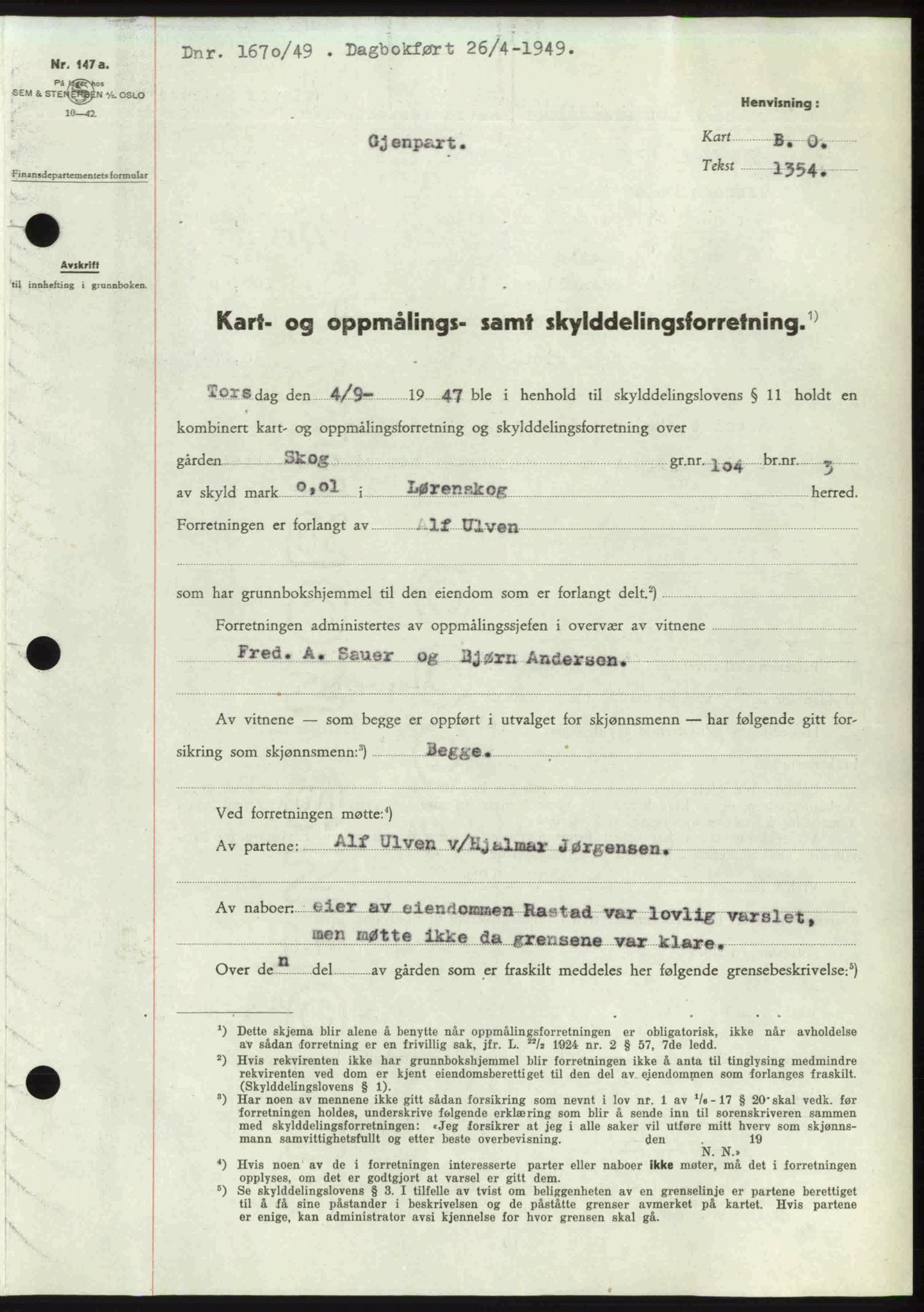 Nedre Romerike sorenskriveri, SAO/A-10469/G/Gb/Gbd/L0025: Pantebok nr. 25, 1949-1949, Dagboknr: 1670/1949