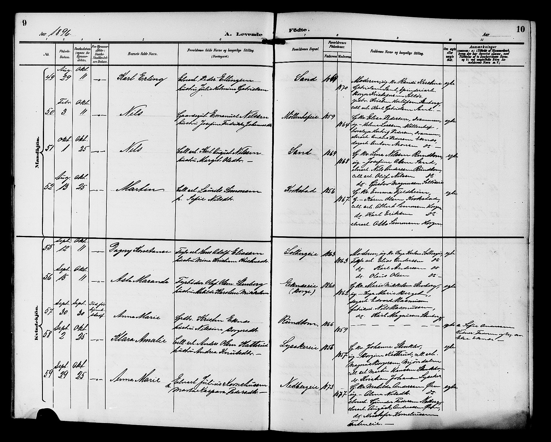 Nedre Eiker kirkebøker, AV/SAKO-A-612/G/Ga/L0003: Klokkerbok nr. 3, 1896-1905, s. 9-10
