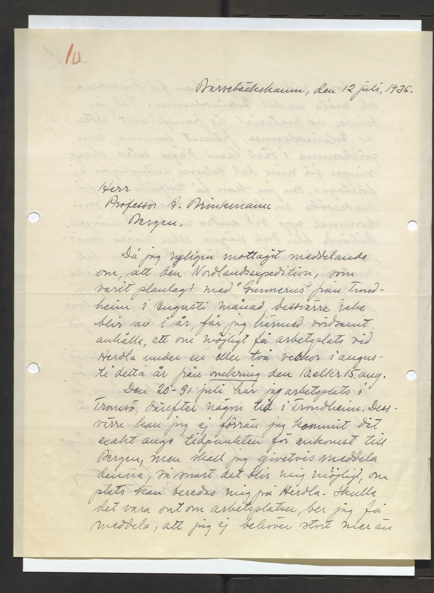 Bergens Museum, AV/SAB-A-17301/13/D/L0002: Korrespondanse , 1928-1940, s. 336