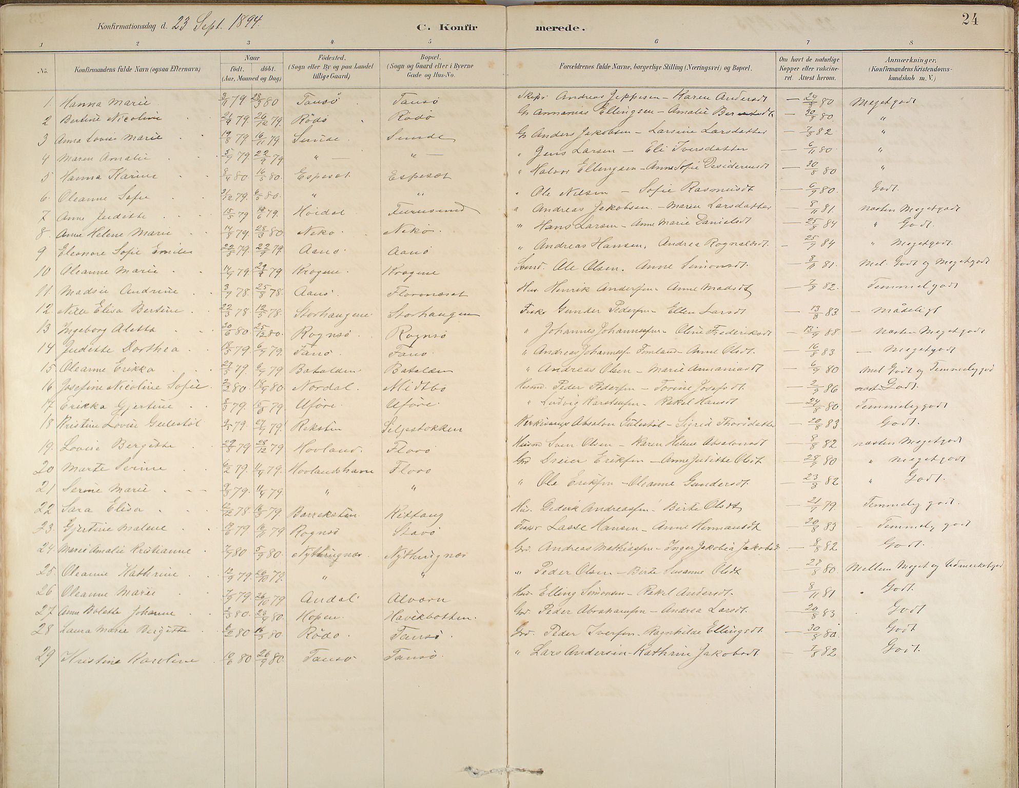 Kinn sokneprestembete, AV/SAB-A-80801/H/Haa/Haab/L0006: Ministerialbok nr. B 6, 1883-1925, s. 24