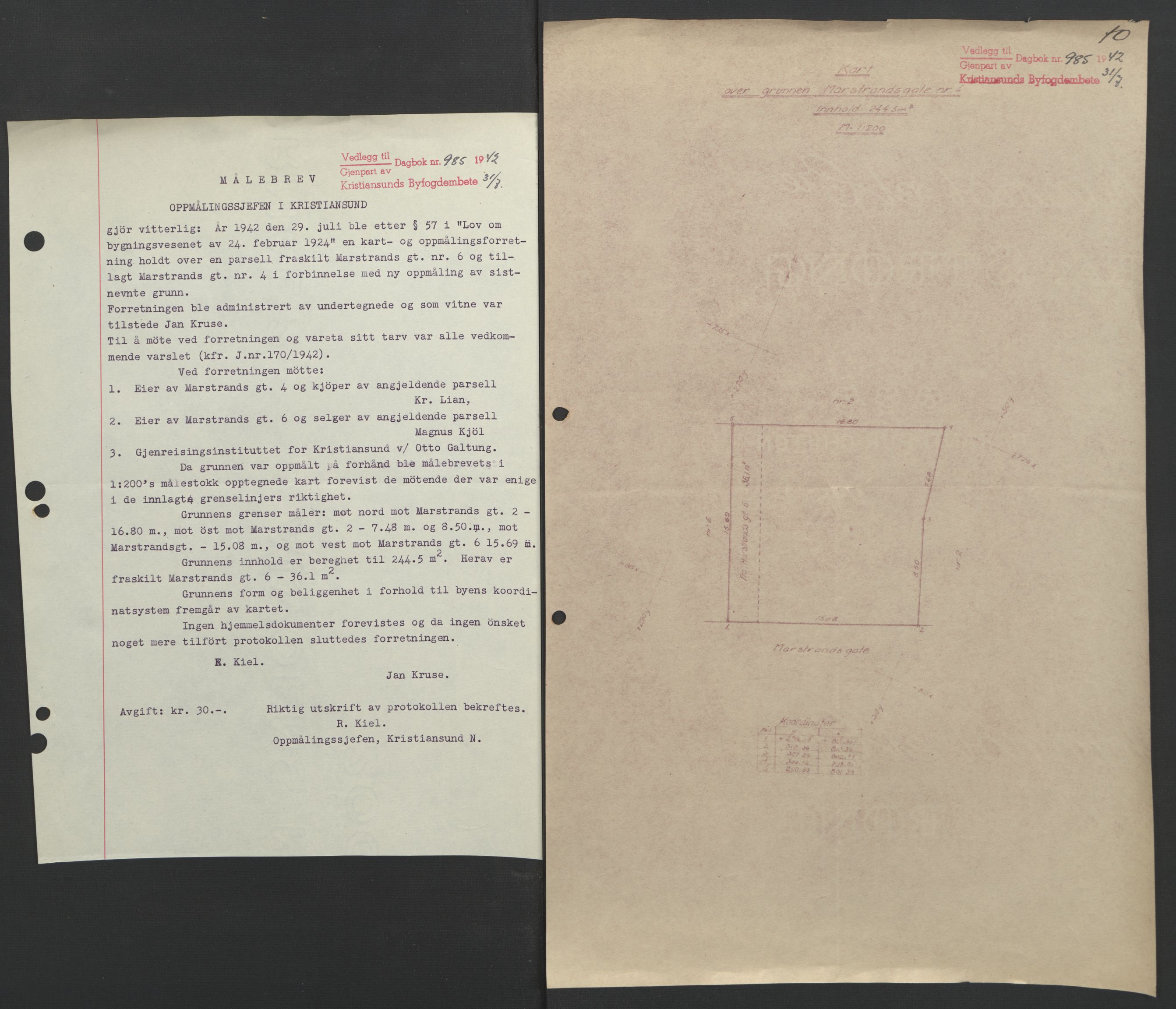 Kristiansund byfogd, AV/SAT-A-4587/A/27: Pantebok nr. 37, 1942-1945, Dagboknr: 988/1942