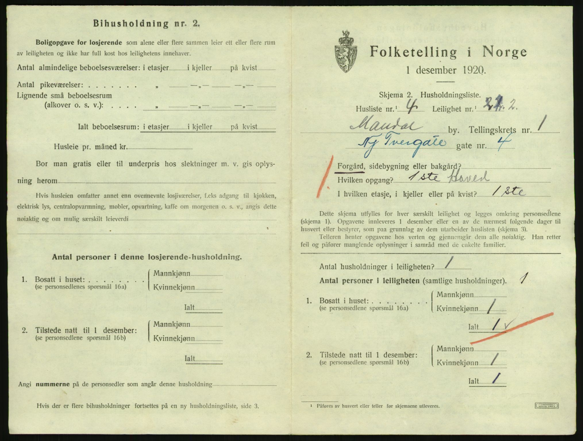 SAK, Folketelling 1920 for 1002 Mandal ladested, 1920, s. 1435