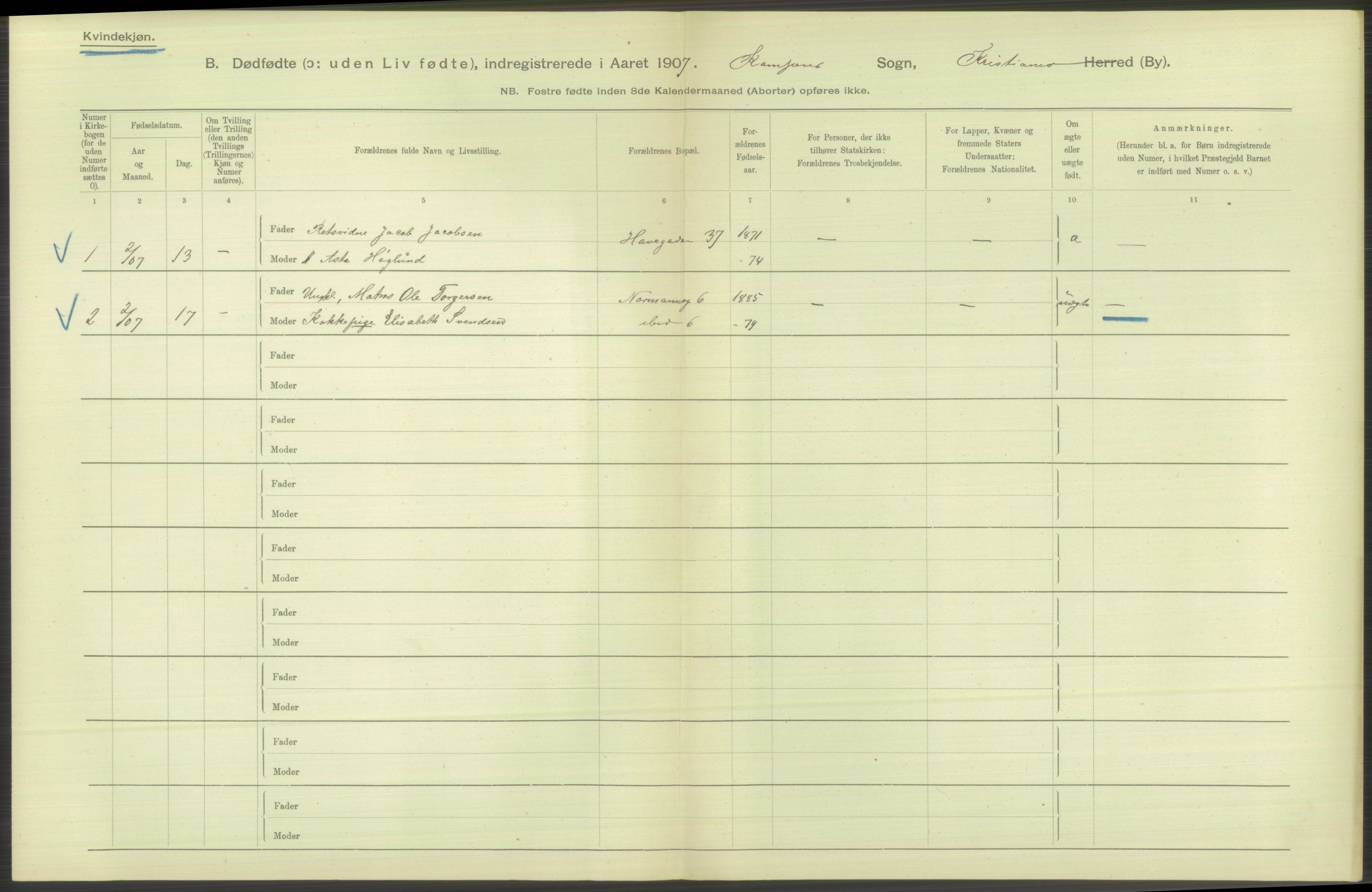 Statistisk sentralbyrå, Sosiodemografiske emner, Befolkning, AV/RA-S-2228/D/Df/Dfa/Dfae/L0010: Kristiania: Døde, dødfødte, 1907, s. 178