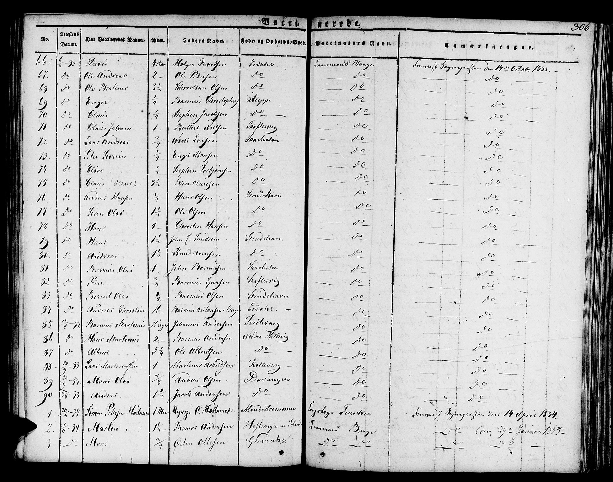 Askøy Sokneprestembete, AV/SAB-A-74101/H/Ha/Haa/Haaa/L0004: Ministerialbok nr. A 4, 1825-1845, s. 306
