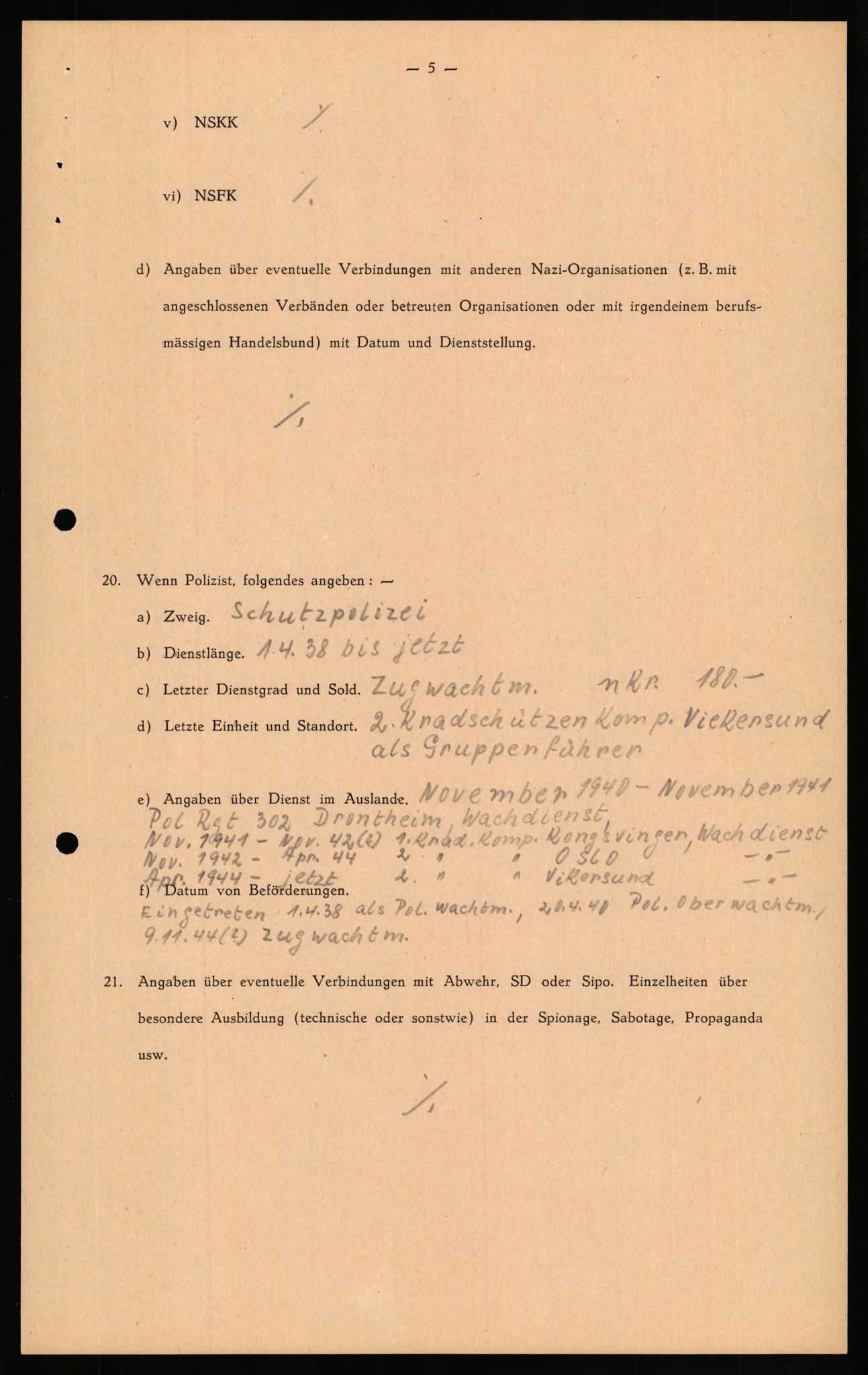 Forsvaret, Forsvarets overkommando II, AV/RA-RAFA-3915/D/Db/L0026: CI Questionaires. Tyske okkupasjonsstyrker i Norge. Tyskere., 1945-1946, s. 149