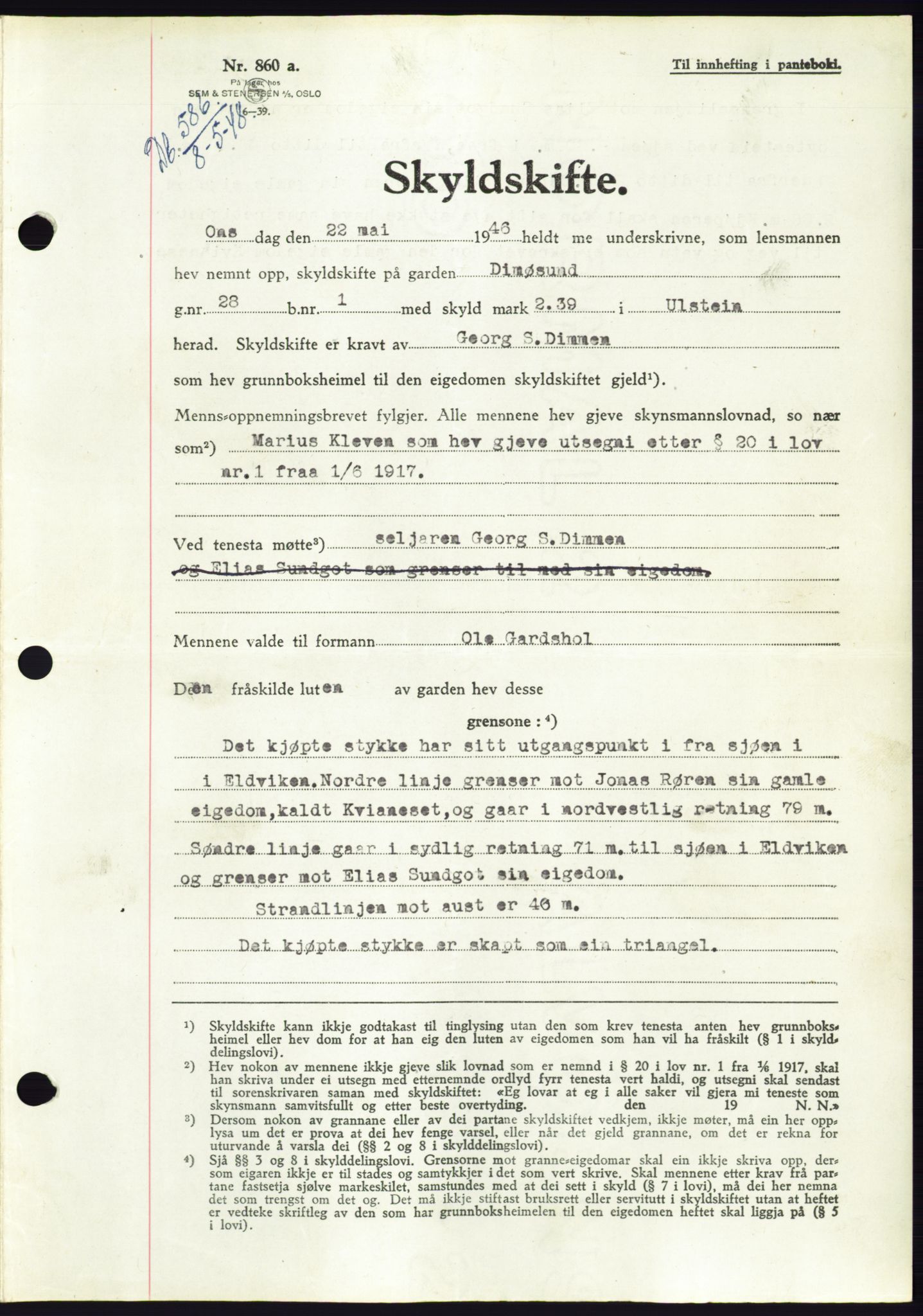 Søre Sunnmøre sorenskriveri, SAT/A-4122/1/2/2C/L0082: Pantebok nr. 8A, 1948-1948, Dagboknr: 586/1948