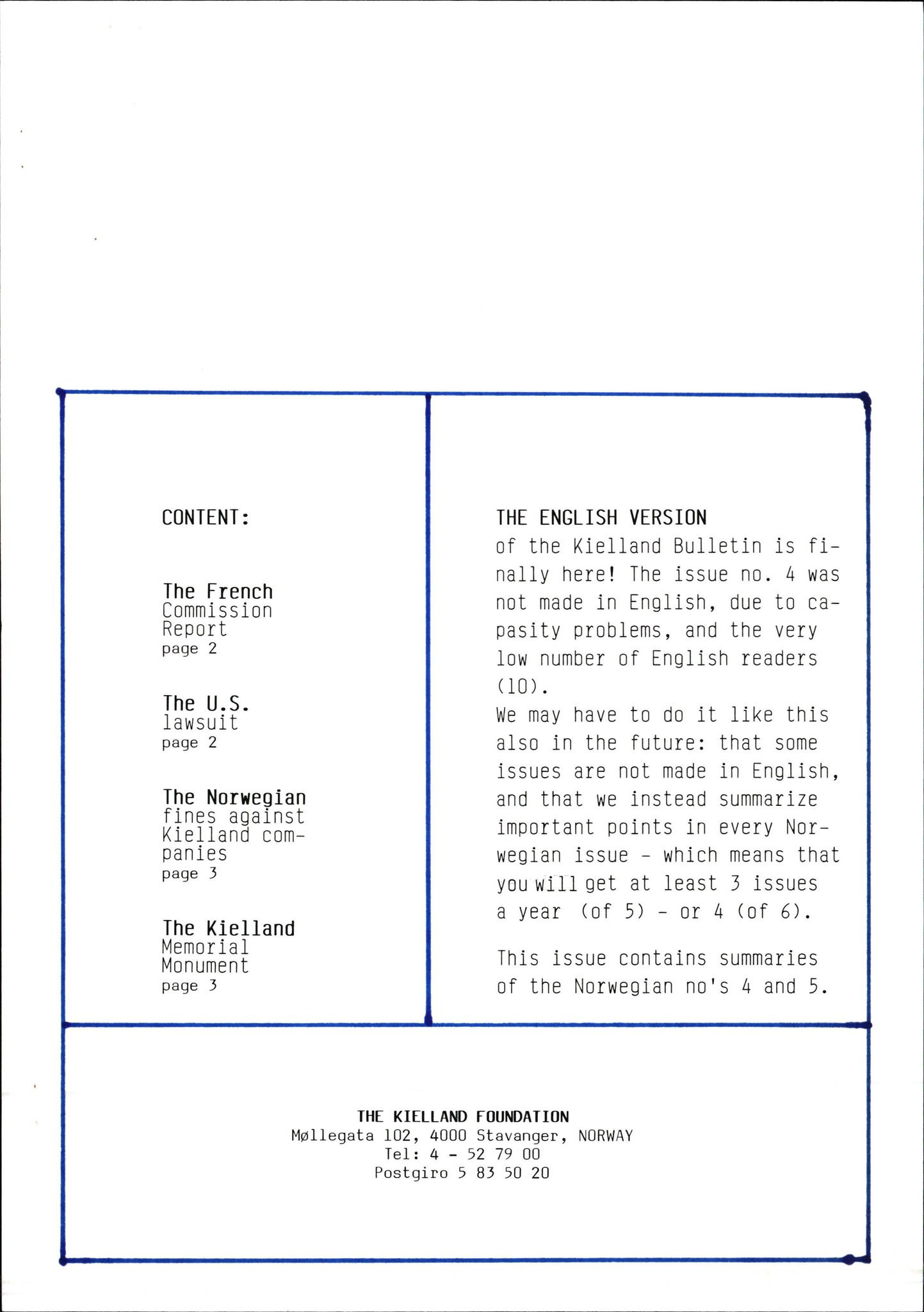 Pa 1660 - Kielland- fondet, AV/SAST-A-102242/X/Xa/L0001: Rapport til overlevende og etterlatte/ Kielland Bulletin, 1980-1998