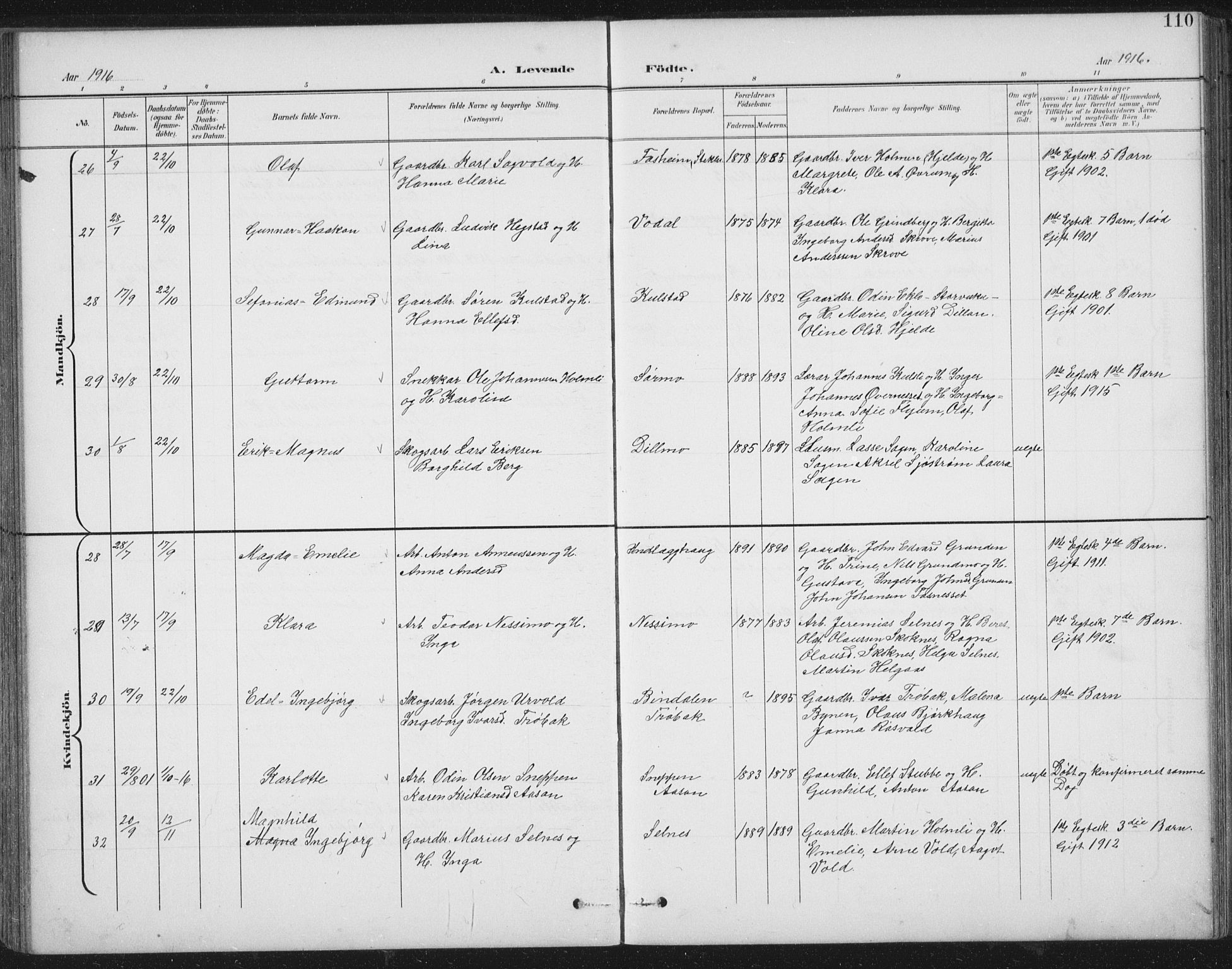 Ministerialprotokoller, klokkerbøker og fødselsregistre - Nord-Trøndelag, SAT/A-1458/724/L0269: Klokkerbok nr. 724C05, 1899-1920, s. 110