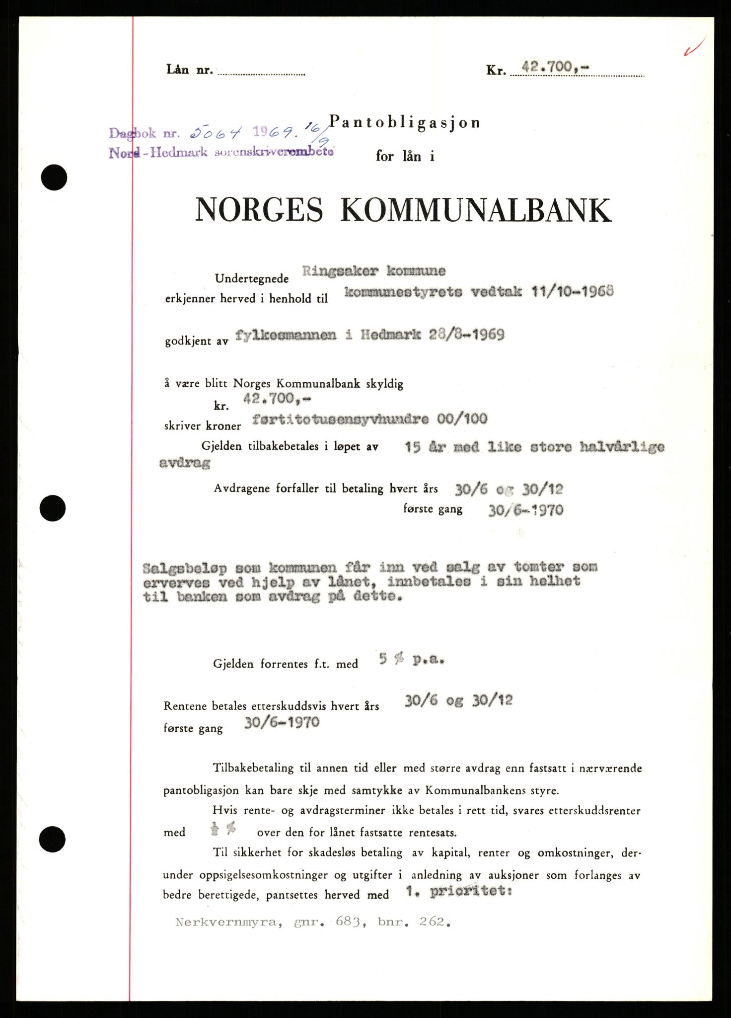 Nord-Hedmark sorenskriveri, SAH/TING-012/H/Hb/Hbf/L0081: Pantebok nr. B81, 1969-1969, Dagboknr: 5064/1969