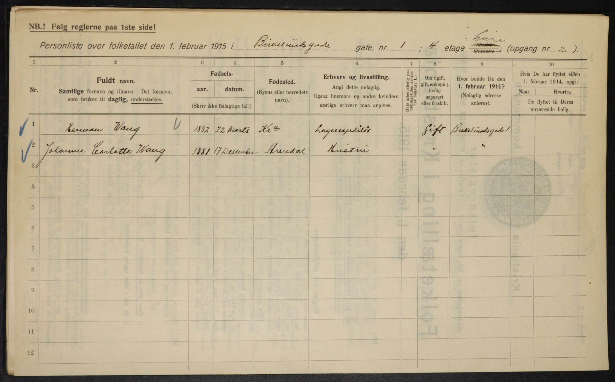 OBA, Kommunal folketelling 1.2.1915 for Kristiania, 1915, s. 5062