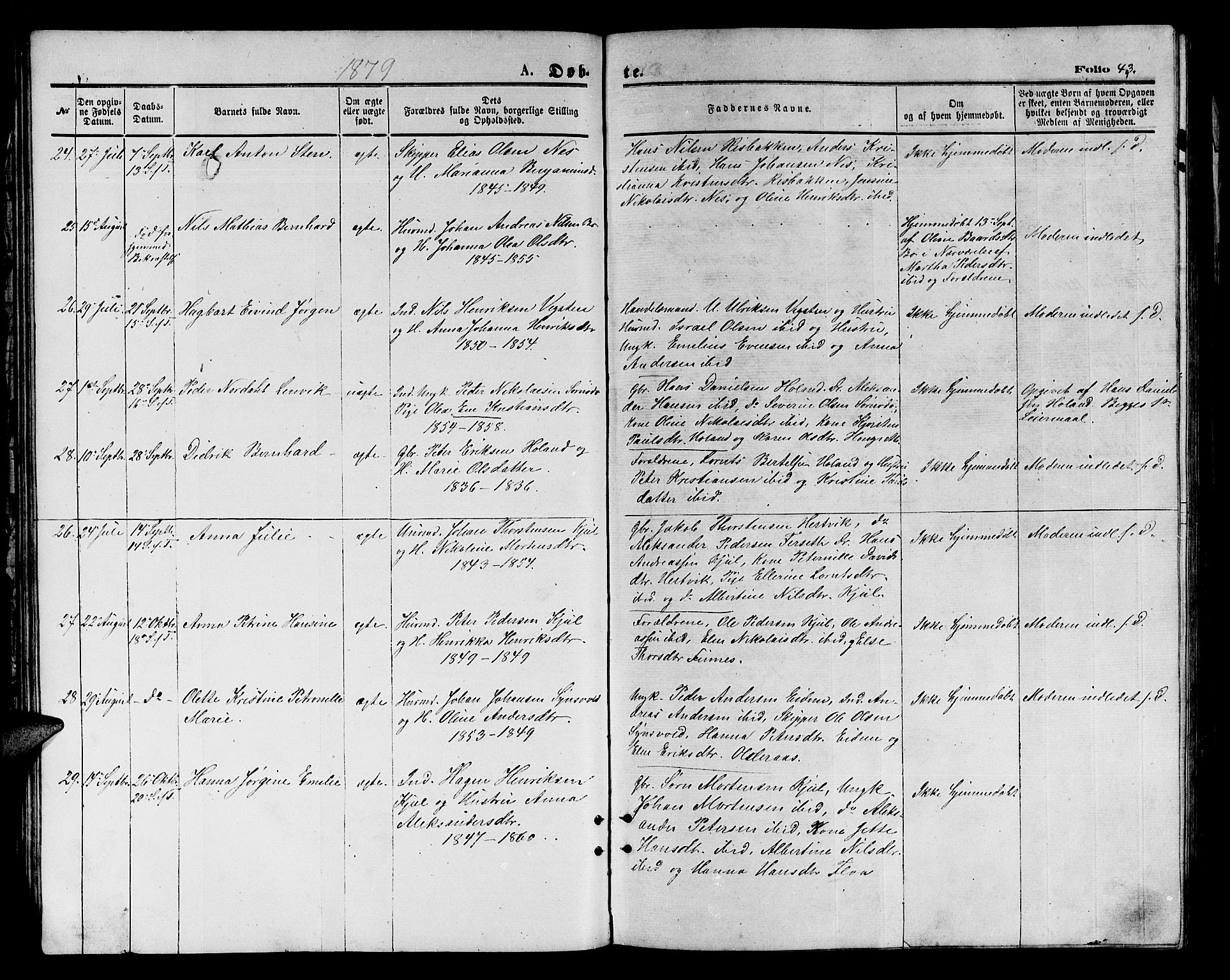 Ministerialprotokoller, klokkerbøker og fødselsregistre - Nordland, AV/SAT-A-1459/816/L0252: Klokkerbok nr. 816C02, 1871-1885, s. 43