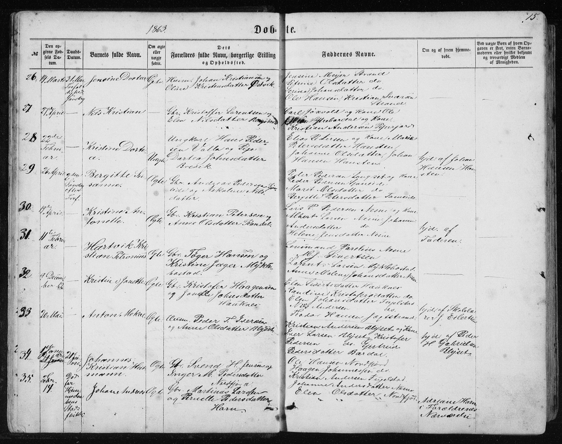 Ministerialprotokoller, klokkerbøker og fødselsregistre - Nordland, AV/SAT-A-1459/838/L0556: Klokkerbok nr. 838C03, 1861-1893, s. 15