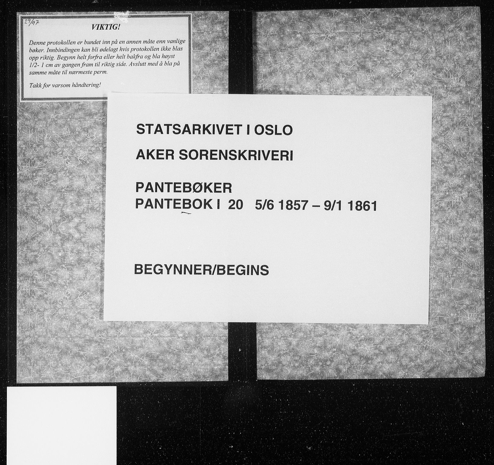 Aker sorenskriveri, SAO/A-10895/G/Gb/Gba/L0020: Pantebok nr. I 20, 1857-1861