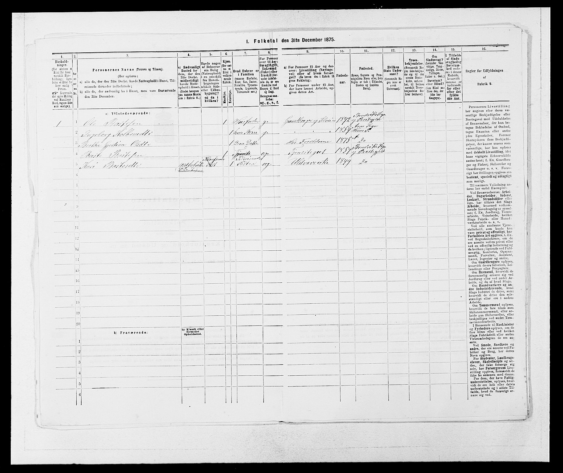 SAB, Folketelling 1875 for 1250P Haus prestegjeld, 1875, s. 705