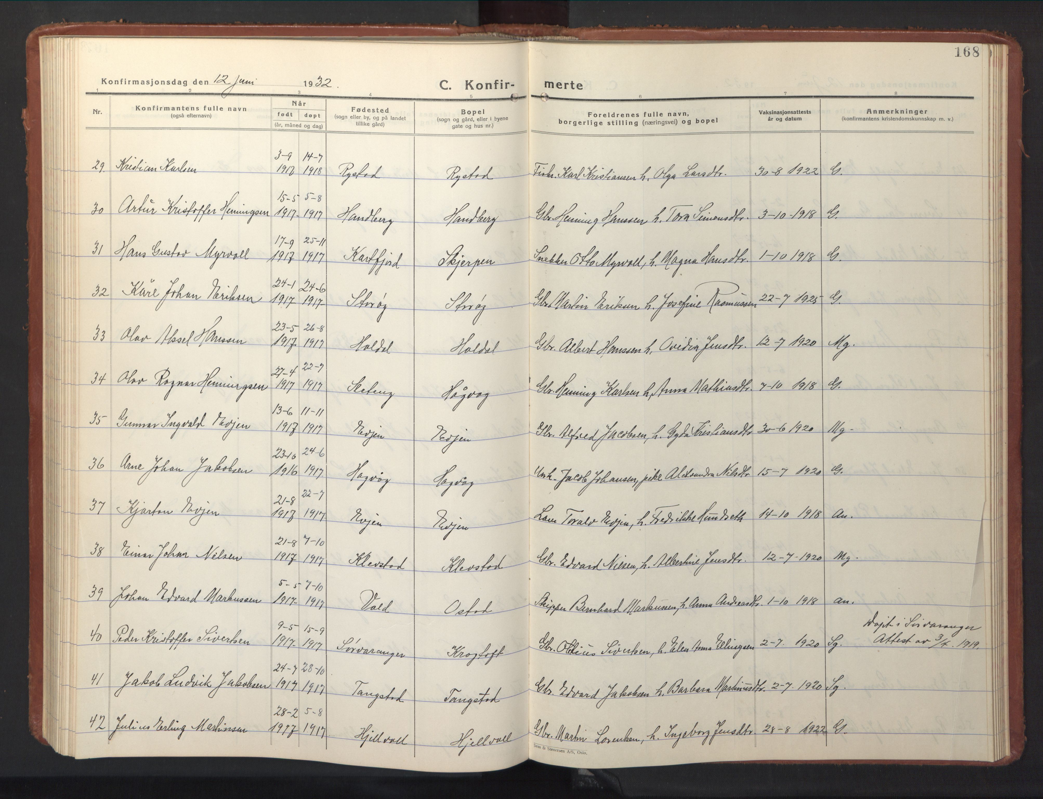 Ministerialprotokoller, klokkerbøker og fødselsregistre - Nordland, AV/SAT-A-1459/880/L1143: Klokkerbok nr. 880C05, 1929-1951, s. 168