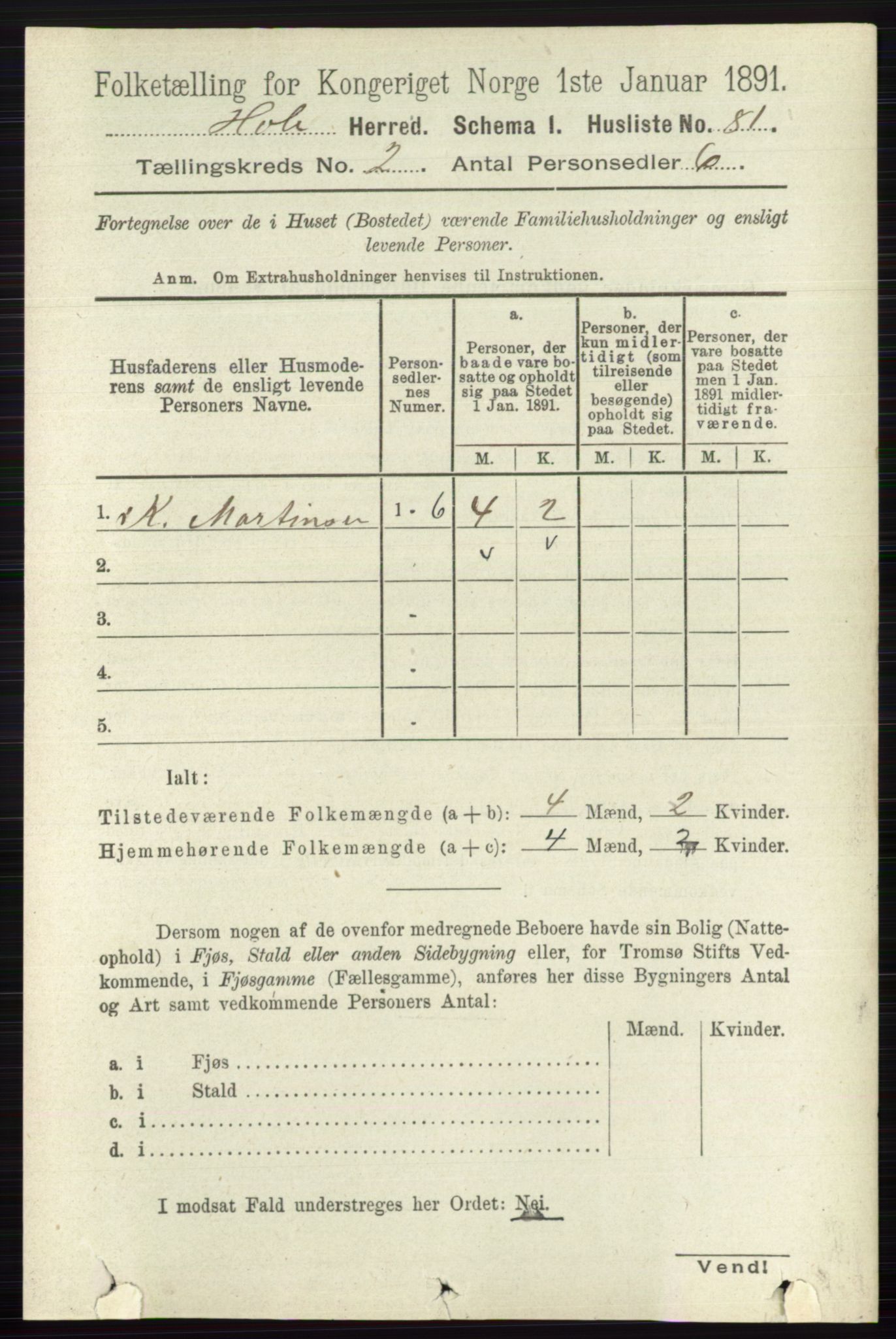 RA, Folketelling 1891 for 0612 Hole herred, 1891, s. 733