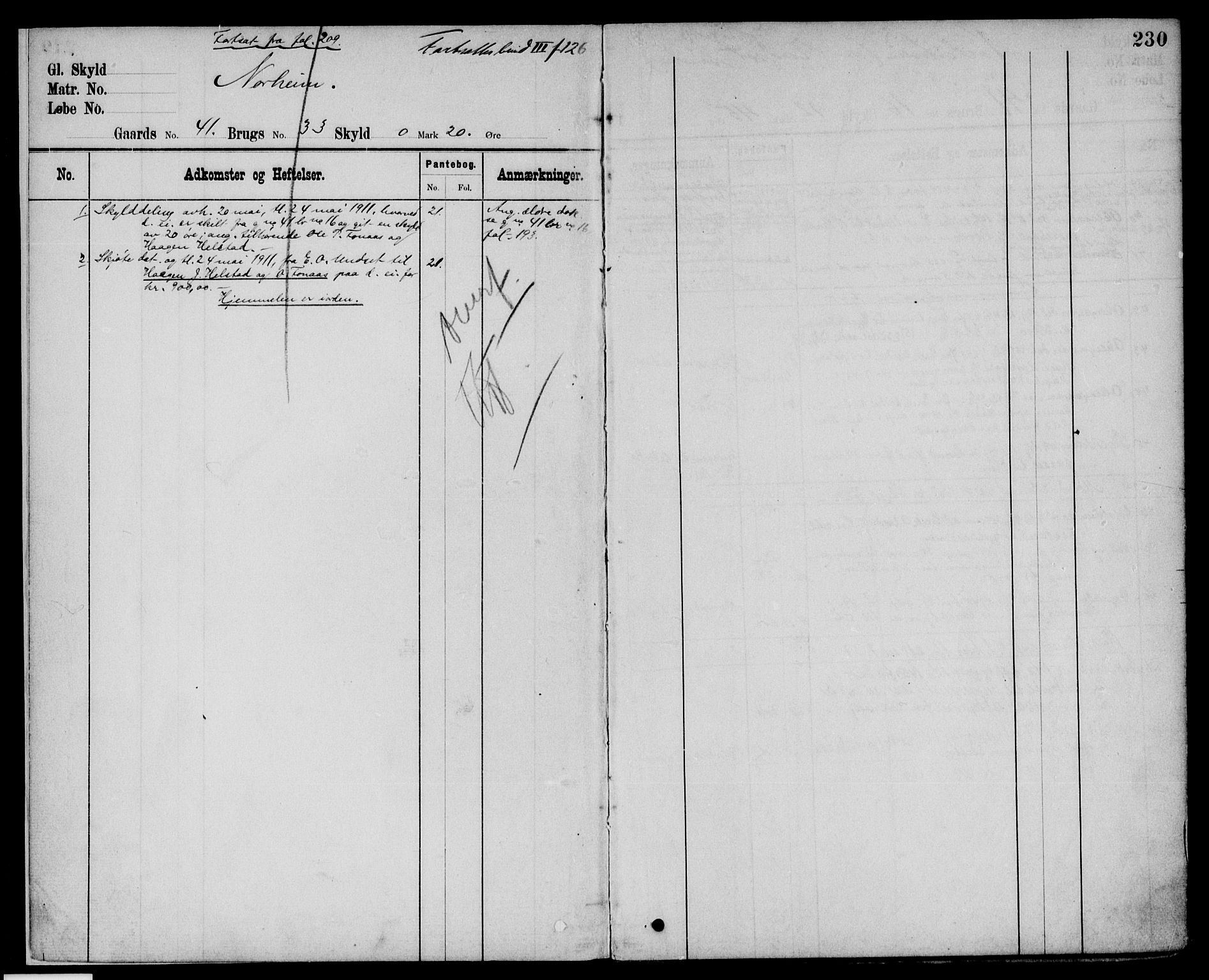 Nord-Østerdal tingrett, SAH/TING-020/H/Ha/Haa/L0008: Panteregister nr. 2B, 1895-1956, s. 230