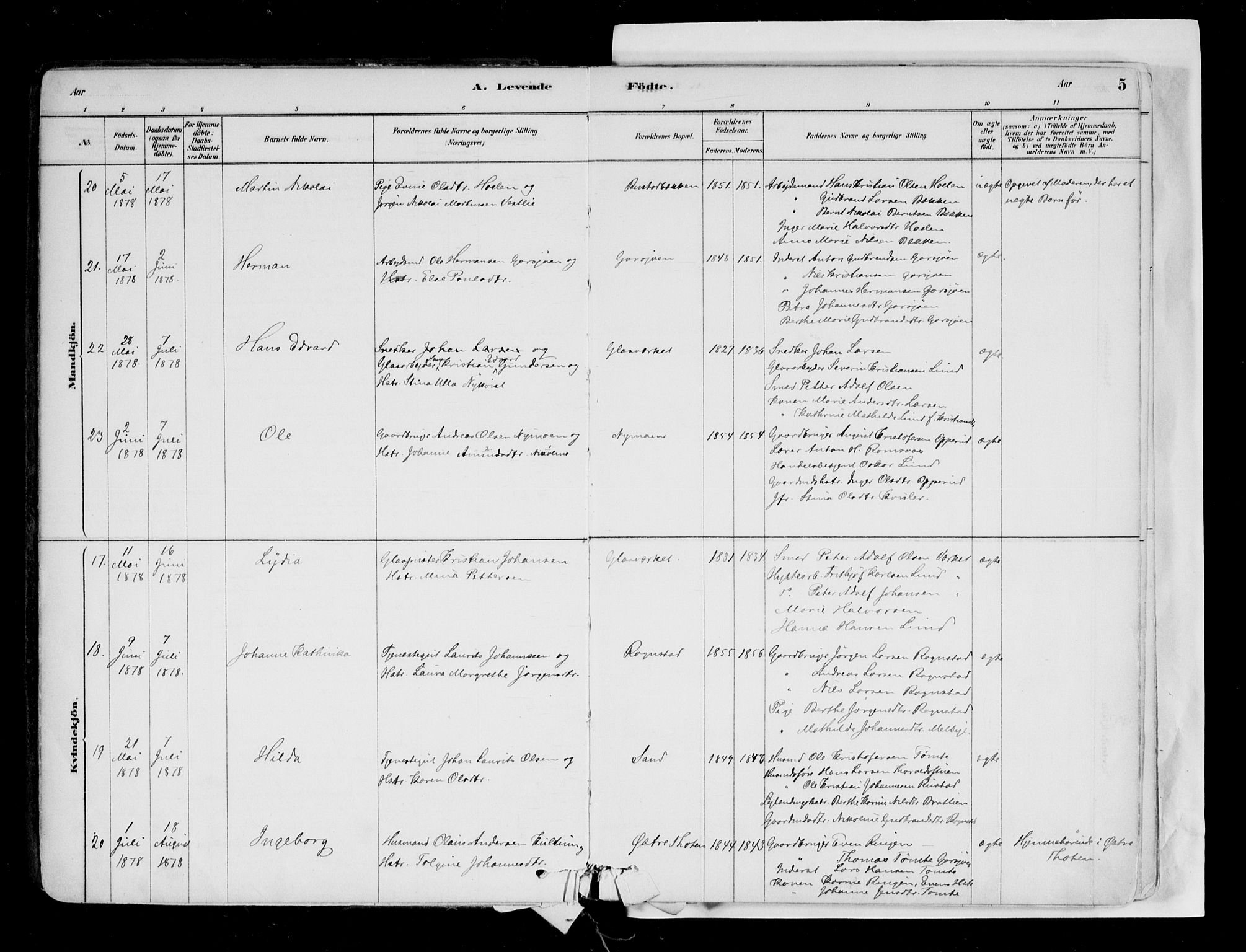 Hurdal prestekontor Kirkebøker, AV/SAO-A-10889/F/Fa/L0007: Ministerialbok nr. I 7, 1878-1906, s. 5