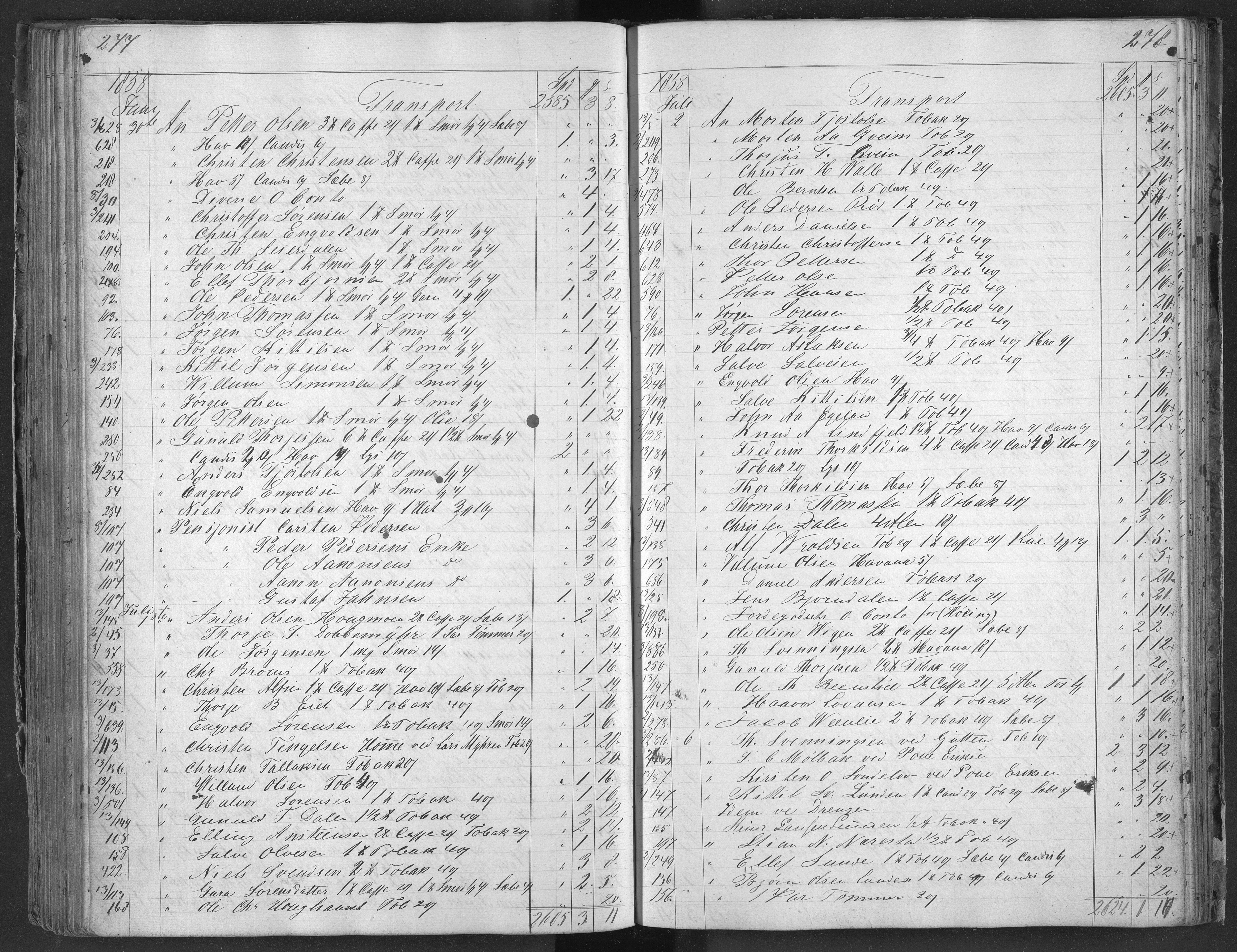 Egelands Jernverk, AAKS/PA-1907/01/L0038: Krambodjournal, 1856-1859, s. 277-278