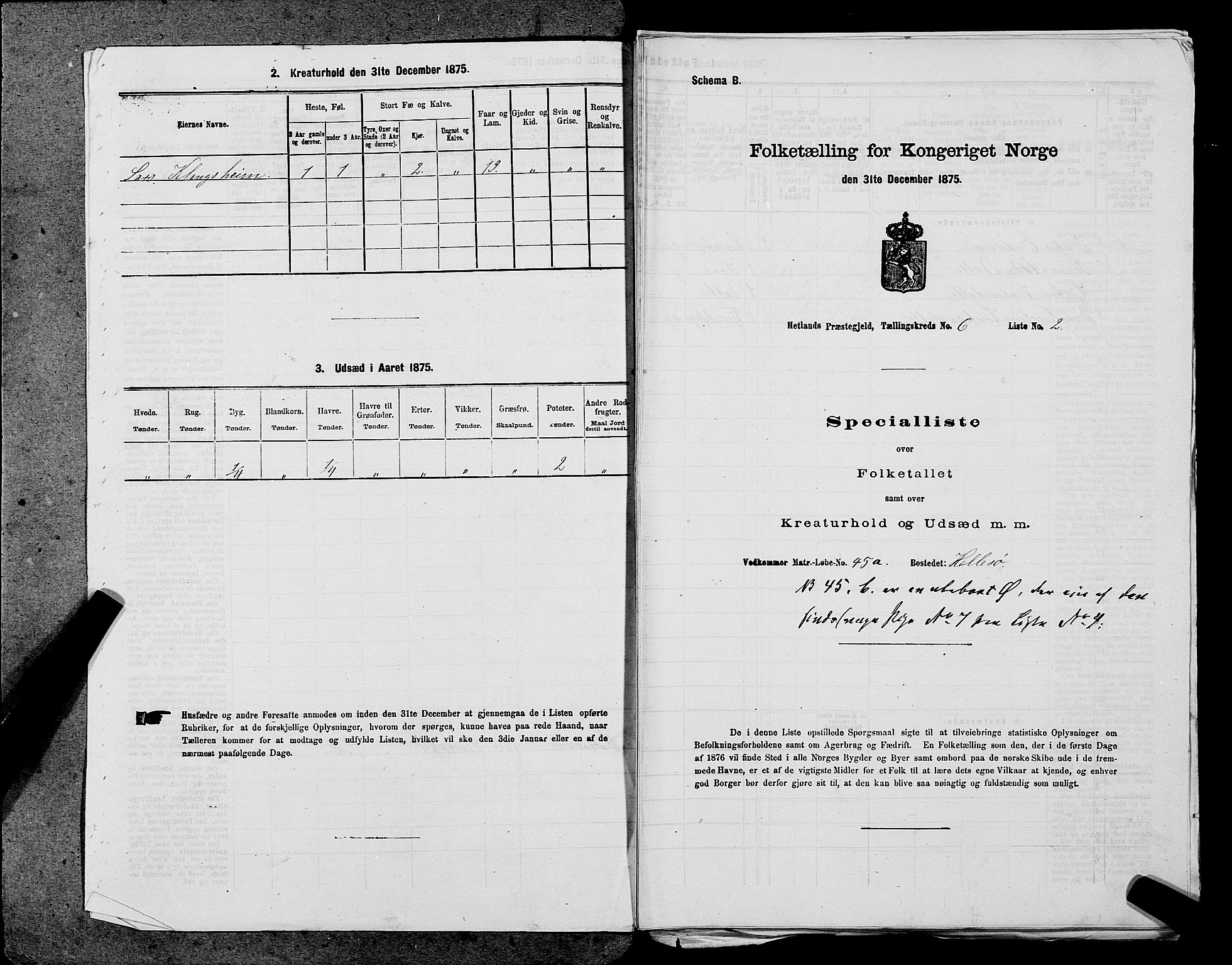 SAST, Folketelling 1875 for 1126P Hetland prestegjeld, 1875, s. 1353