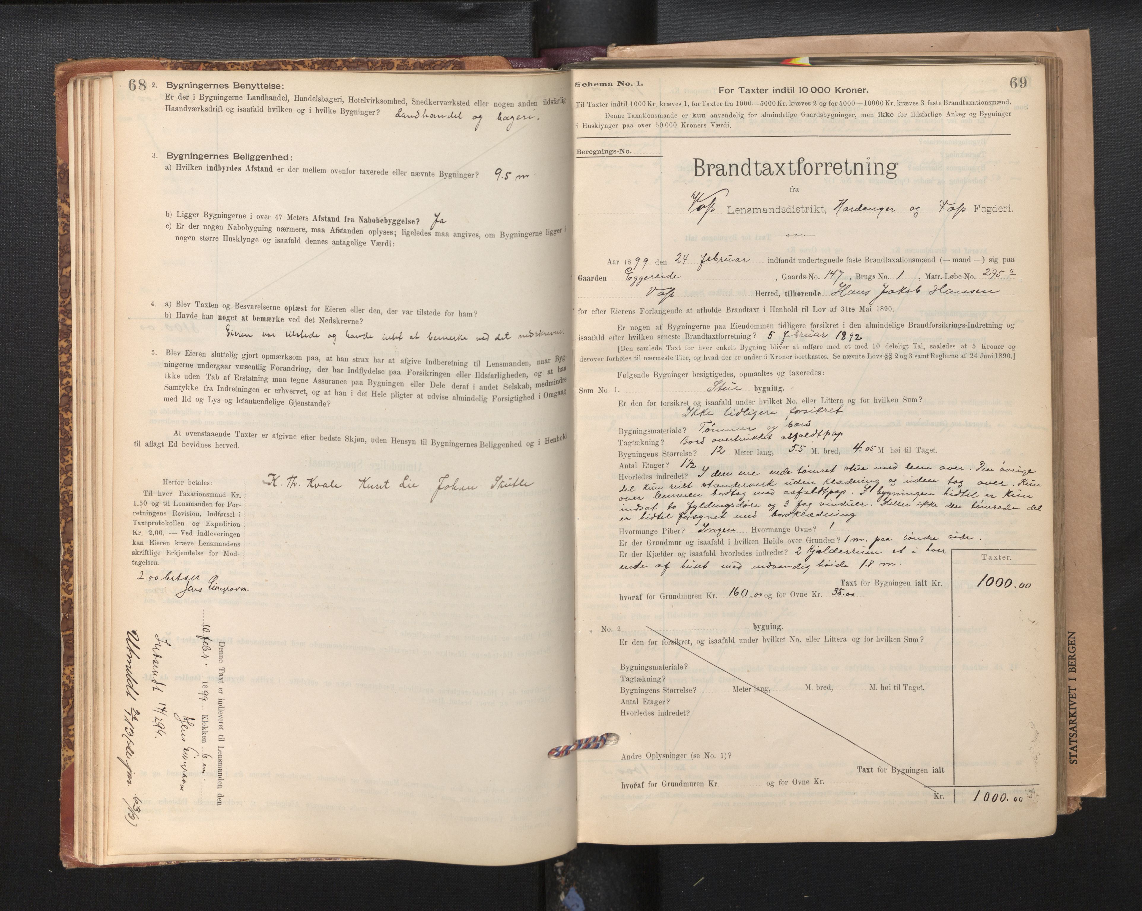 Lensmannen i Voss, SAB/A-35801/0012/L0008: Branntakstprotokoll, skjematakst, 1895-1945, s. 68-69