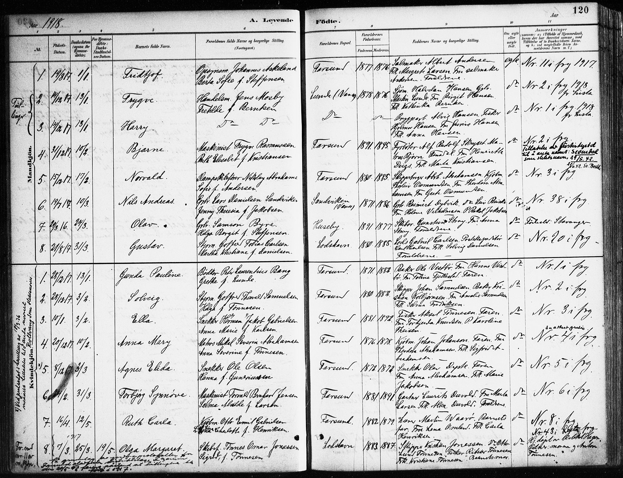 Farsund sokneprestkontor, AV/SAK-1111-0009/F/Fa/L0006: Ministerialbok nr. A 6, 1887-1920, s. 120