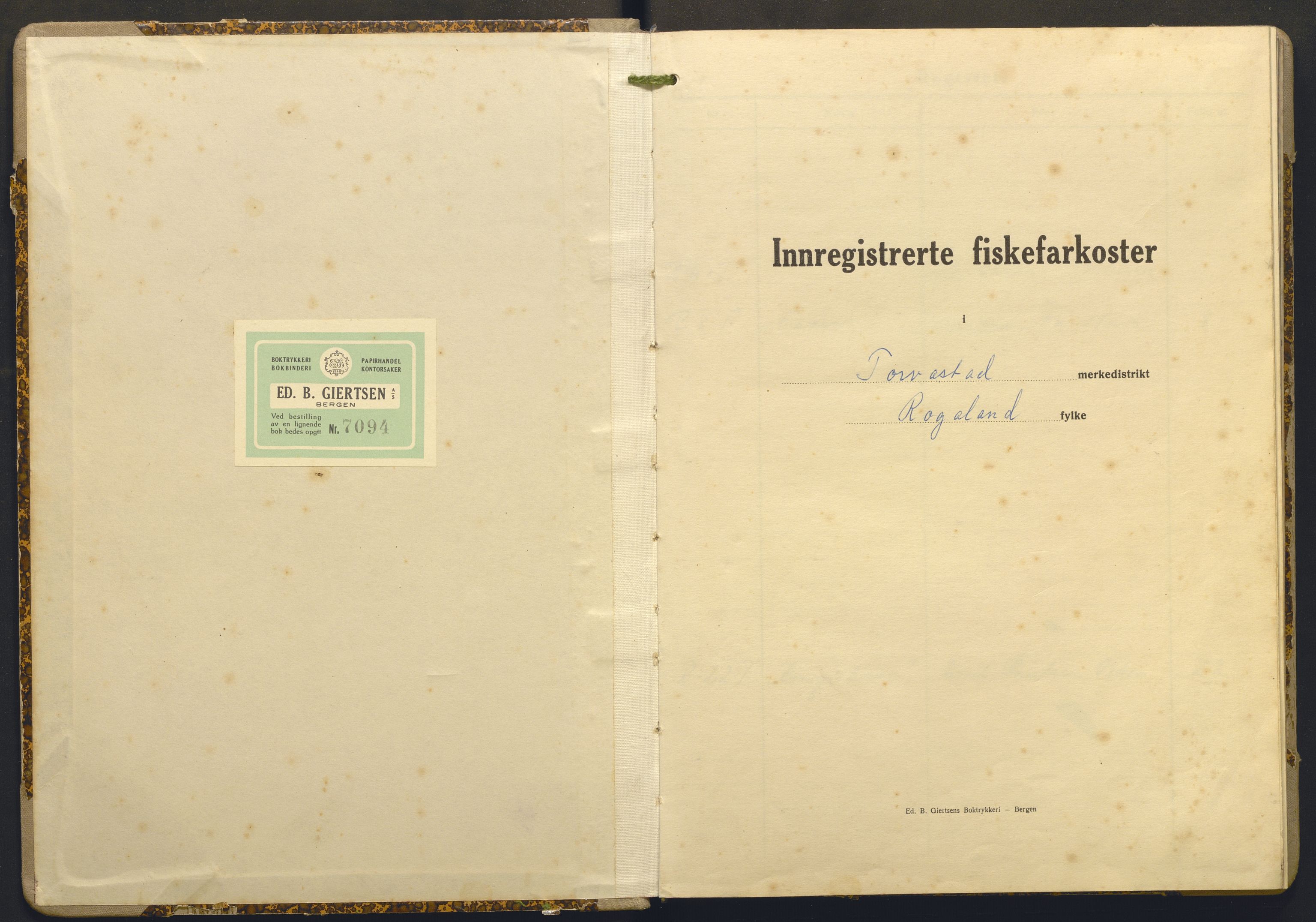 Fiskeridirektoratet - 1 Adm. ledelse - 13 Båtkontoret, AV/SAB-A-2003/I/Ia/Iai/L0125: 135.0946/3 Merkeprotokoll - Torvastad, 1946-1964