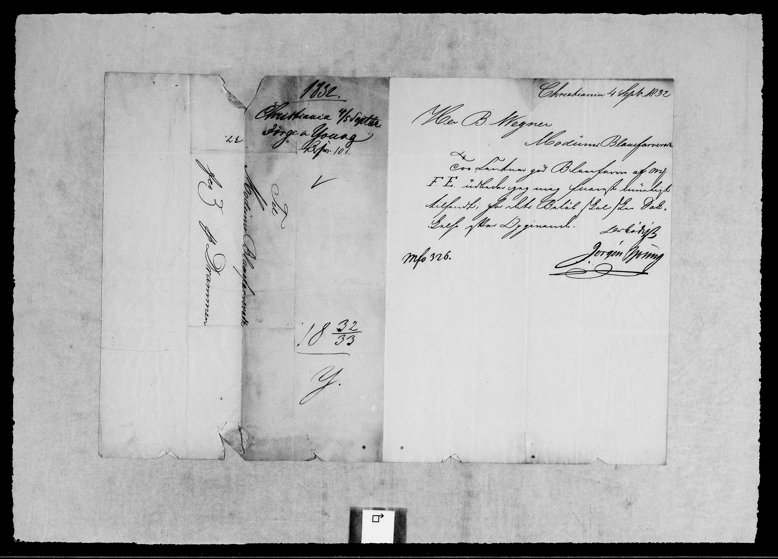 Modums Blaafarveværk, RA/PA-0157/G/Gb/L0110/0001: -- / Innkomne brev I - Y, 1832-1833, s. 4