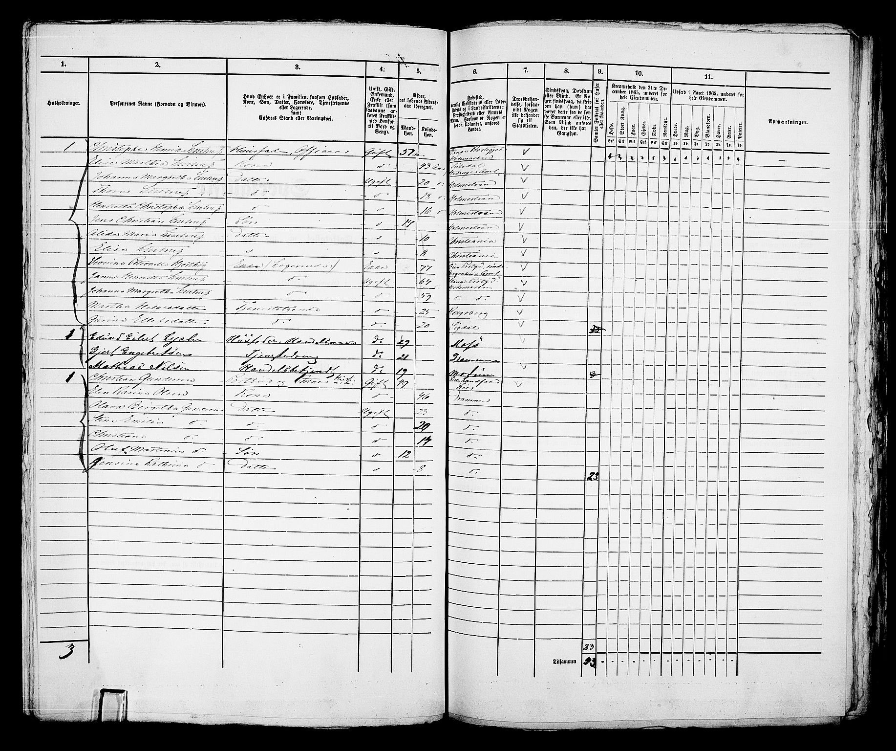 RA, Folketelling 1865 for 0602aB Bragernes prestegjeld i Drammen kjøpstad, 1865, s. 349