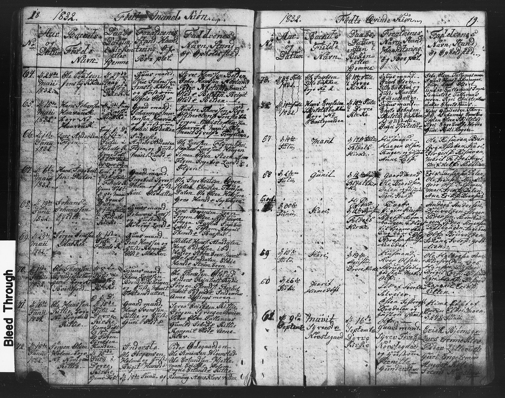 Lesja prestekontor, AV/SAH-PREST-068/H/Ha/Hab/L0002: Klokkerbok nr. 2, 1832-1850, s. 18-19